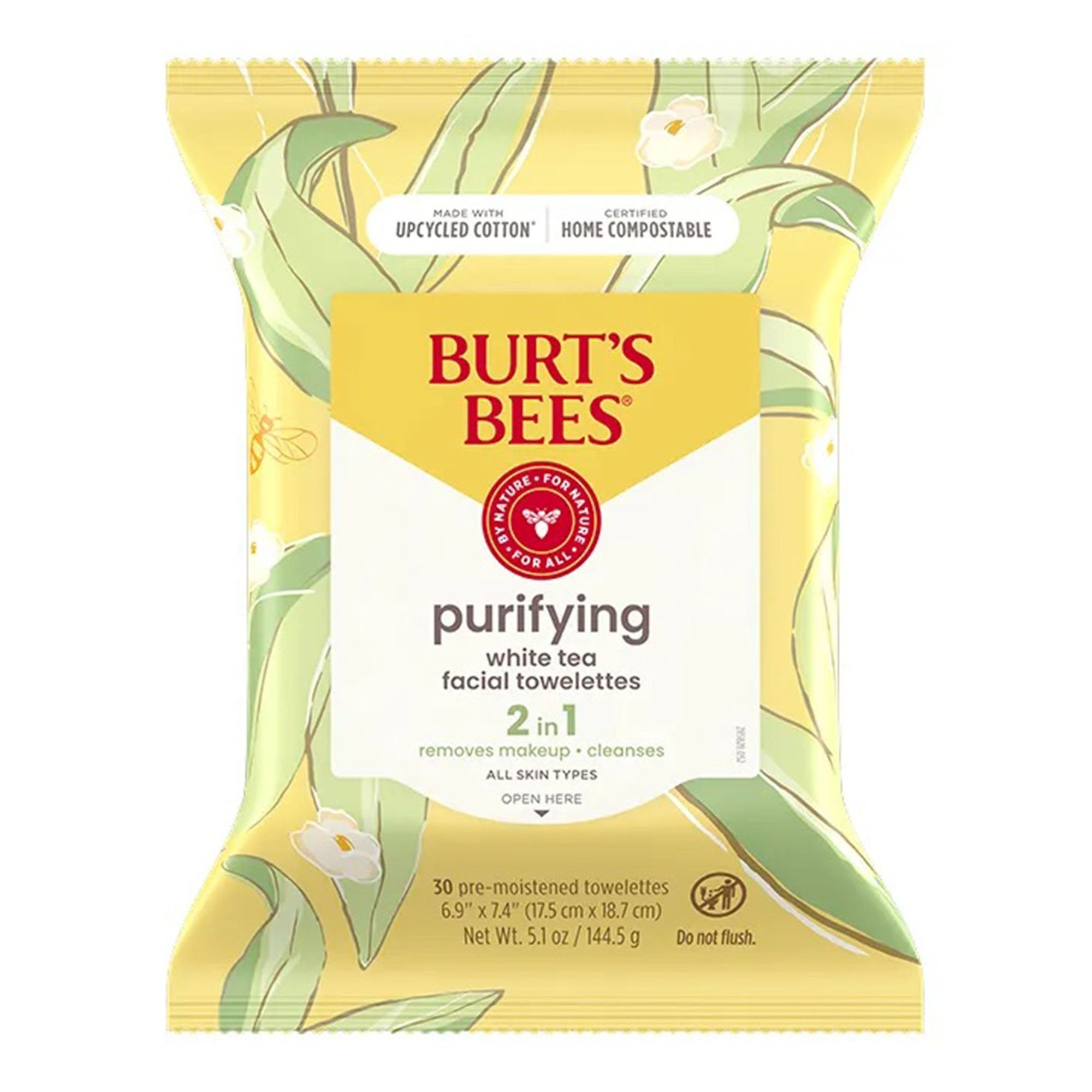 Facial Cleansing Towelette Burt's Bees® Purifying Soft Pack White Tea Scent 30 Count