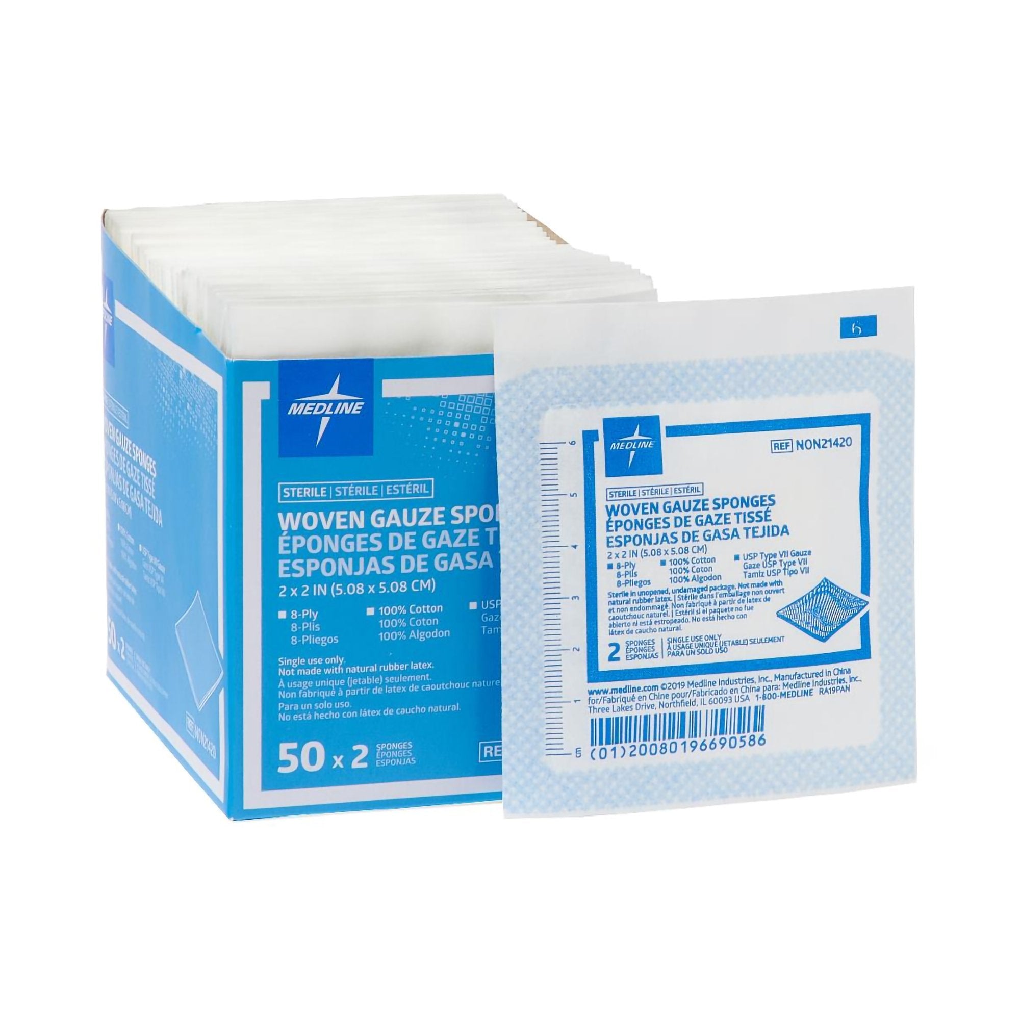 Medline Sterile USP Type VII Gauze Sponge, 2 x 2 Inch