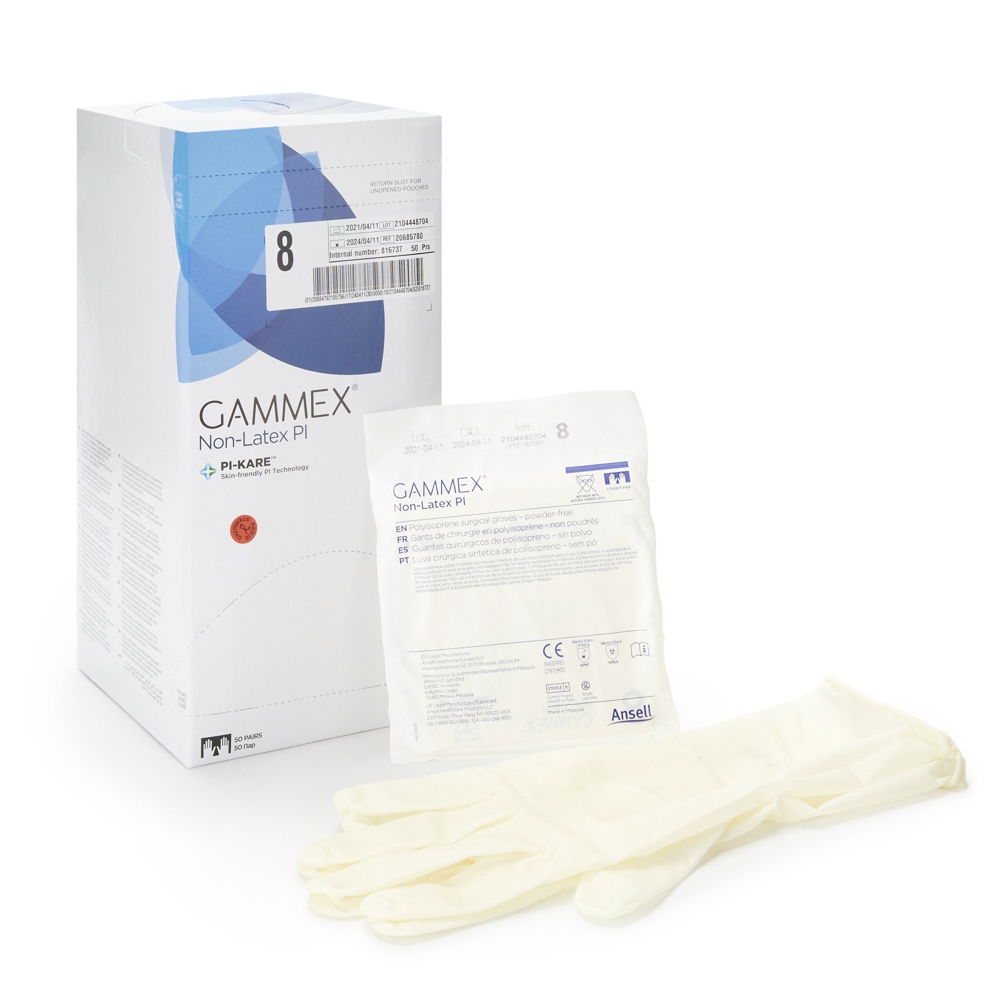 Gammex® Non-Latex PI Polyisoprene Surgical Glove, Size 8, White