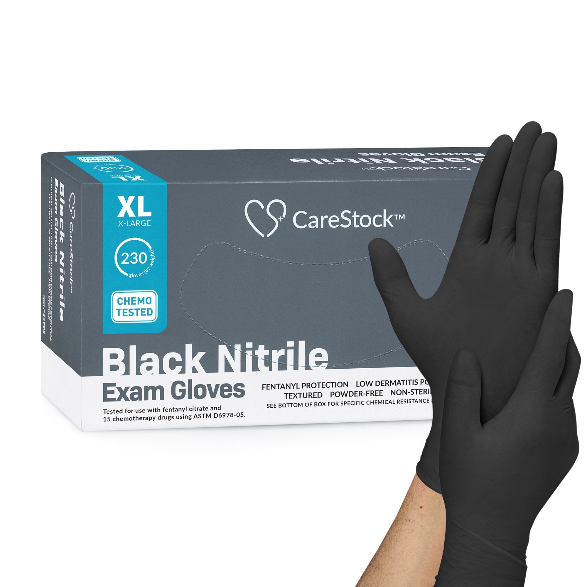 Exam Glove CareStock™ X-Large NonSterile Nitrile Standard Cuff Length Fully Textured Black Not Rated