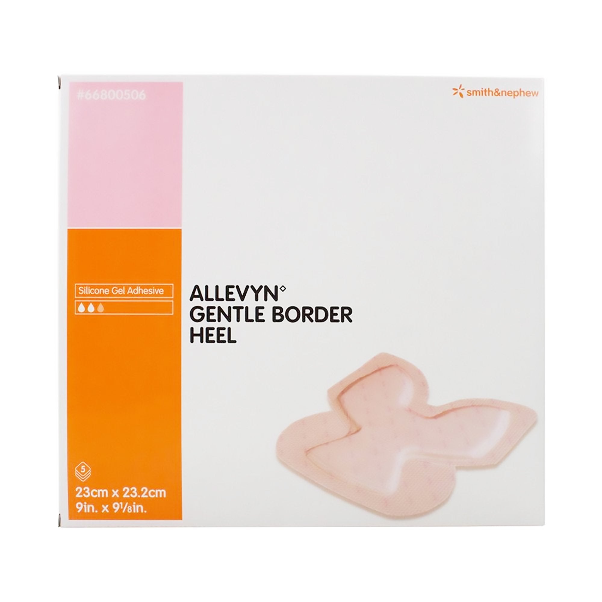 Allevyn Gentle Border Heel Silicone Gel Adhesive with Border Silicone Foam Dressing, 9 x 9-1/8 Inch