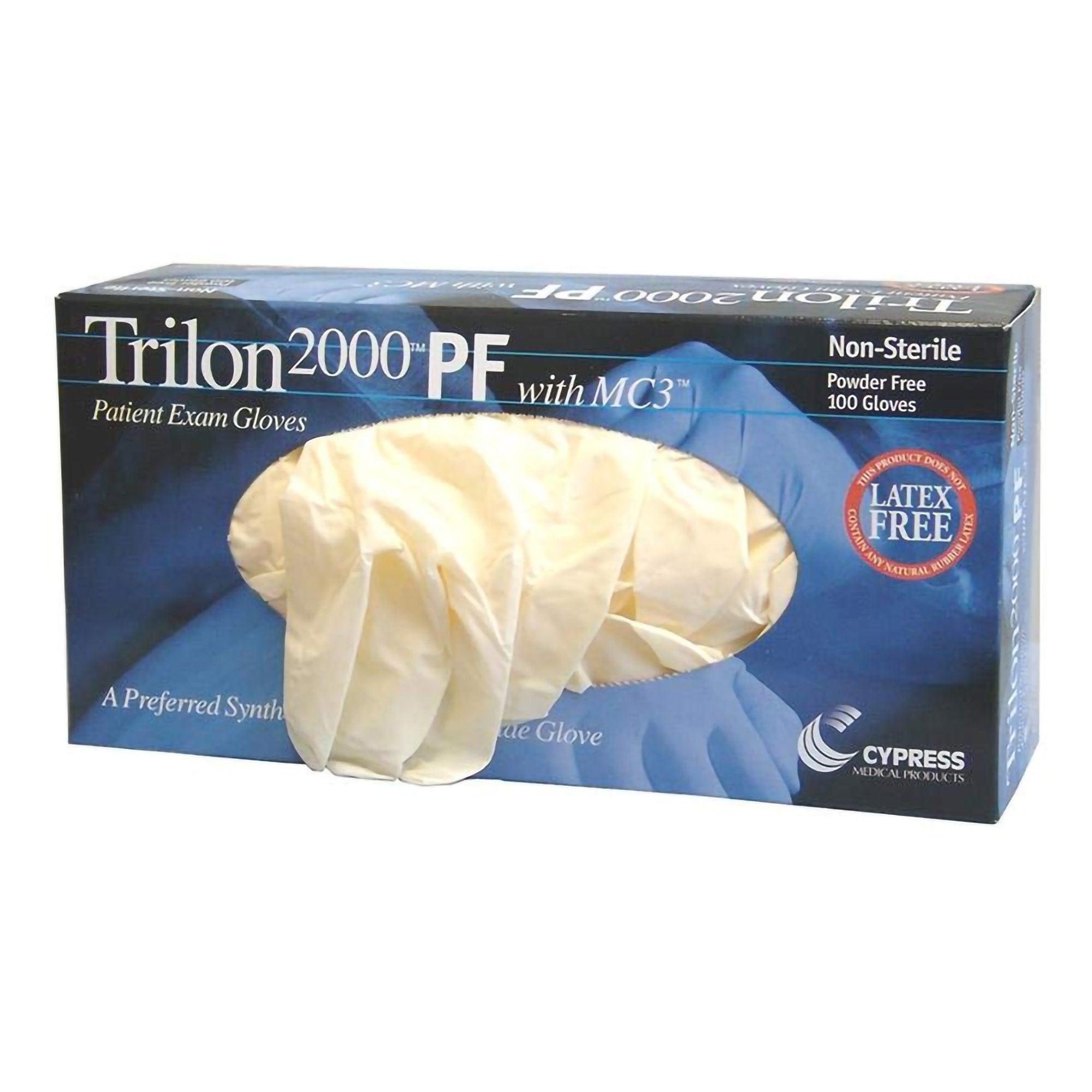 Trilon 2000® PF with MC3® Stretch Vinyl Standard Cuff Length Exam Glove, Medium, Ivory