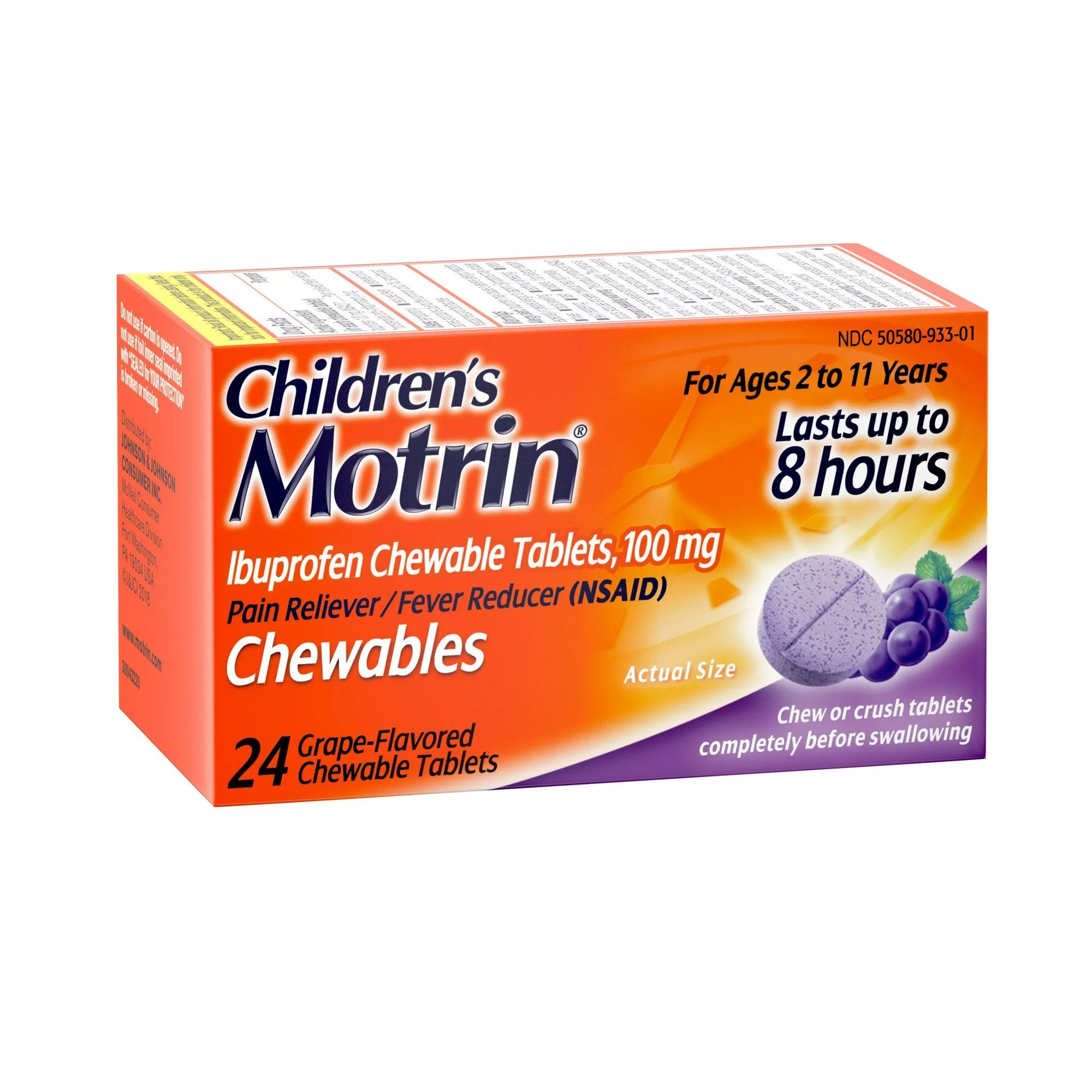 Motrin Children's Ibuprofen Chewable Tablets Dye-Free Grape