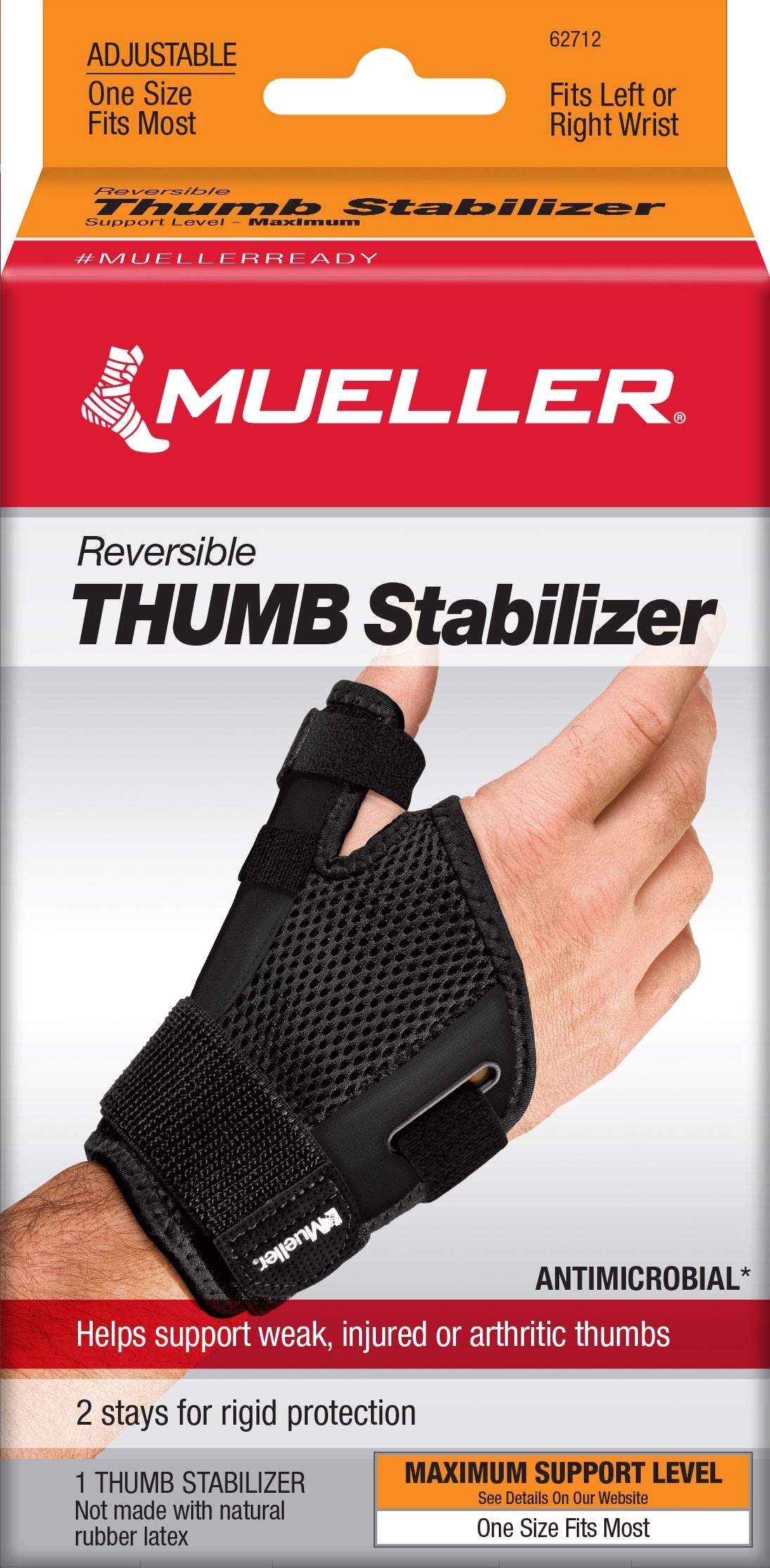 Thumb Stabilizer Mueller Sport Care® Adult One Size Fits Most D-Ring / Hook and Loop Strap Closure Left Hand Black