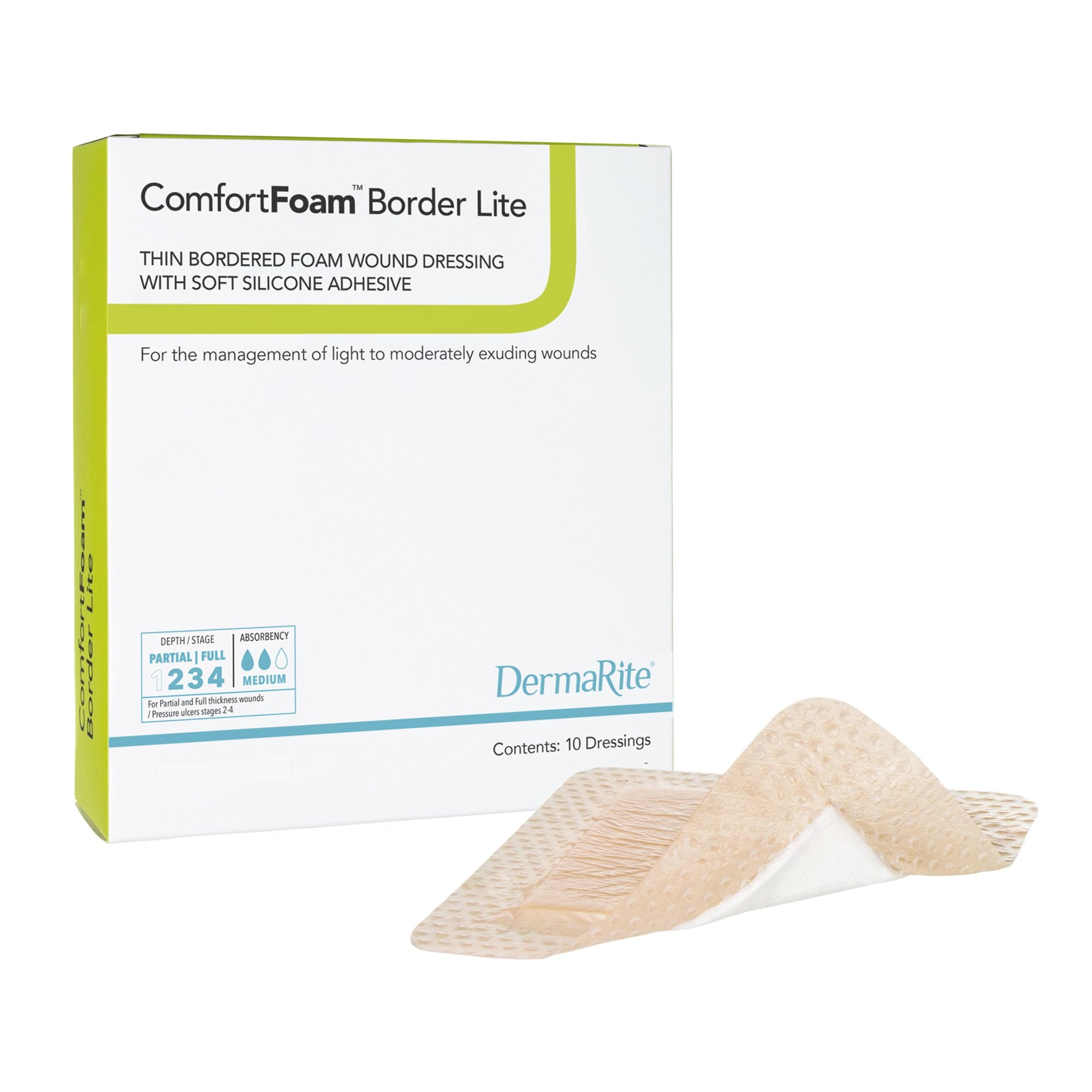 ComfortFoam™ Border Lite Silicone Adhesive with Border Thin Silicone Foam Dressing, 2 x 2 Inch
