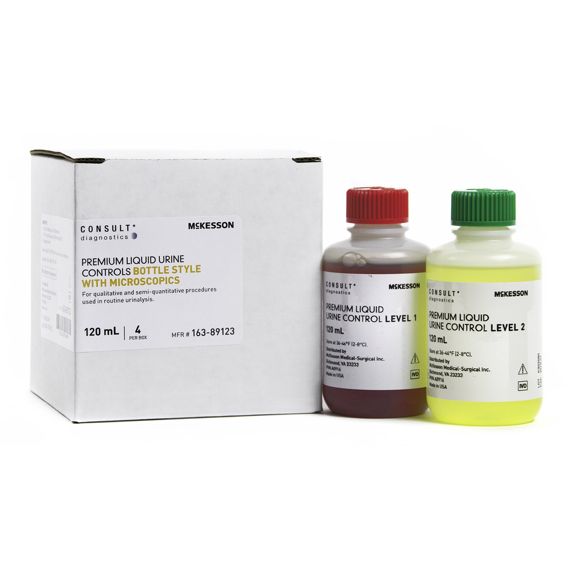 Urine Chemistry Control Set McKesson Consult™ Microscopic Testing Positive Level / Negative Level 2 Level 1 (Abnormal) 120 mL Bottles, 2 Level 2 (Normal with hCG) 120 mL Bottles