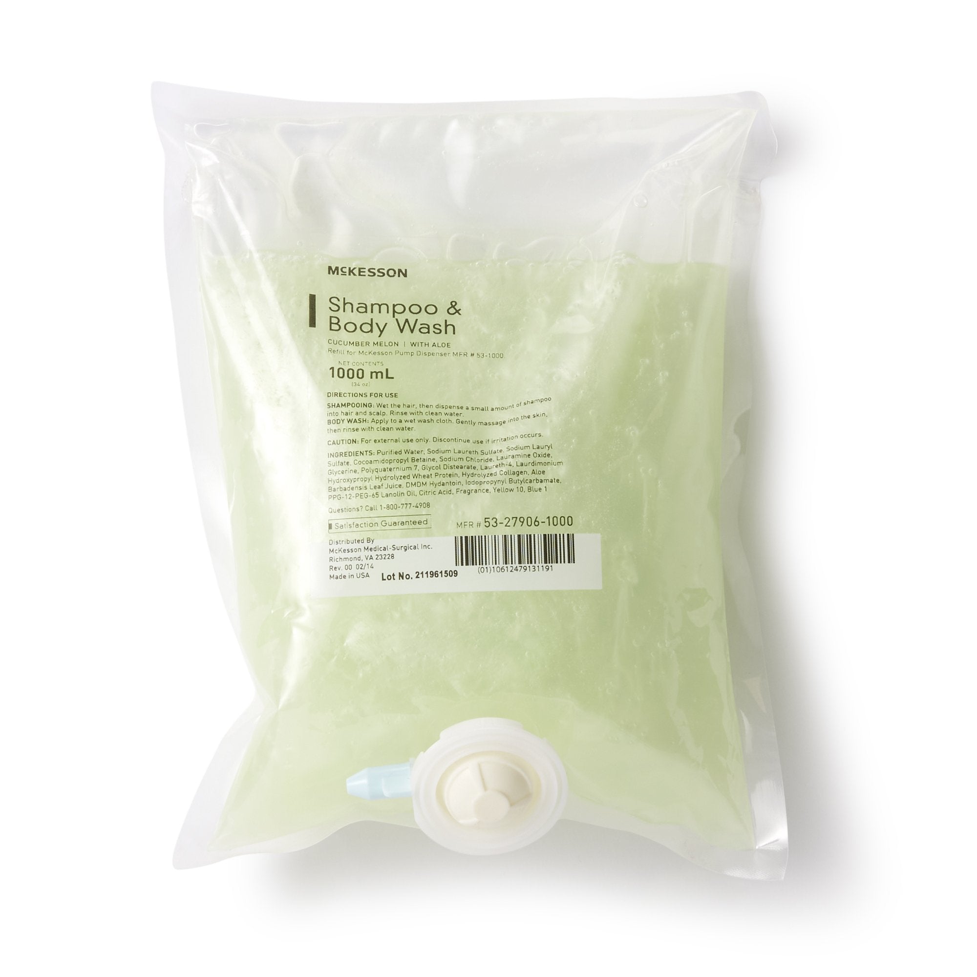 McKesson Shampoo and Body Wash Dispenser Refill Bag 1000 mL, Cucumber Melon