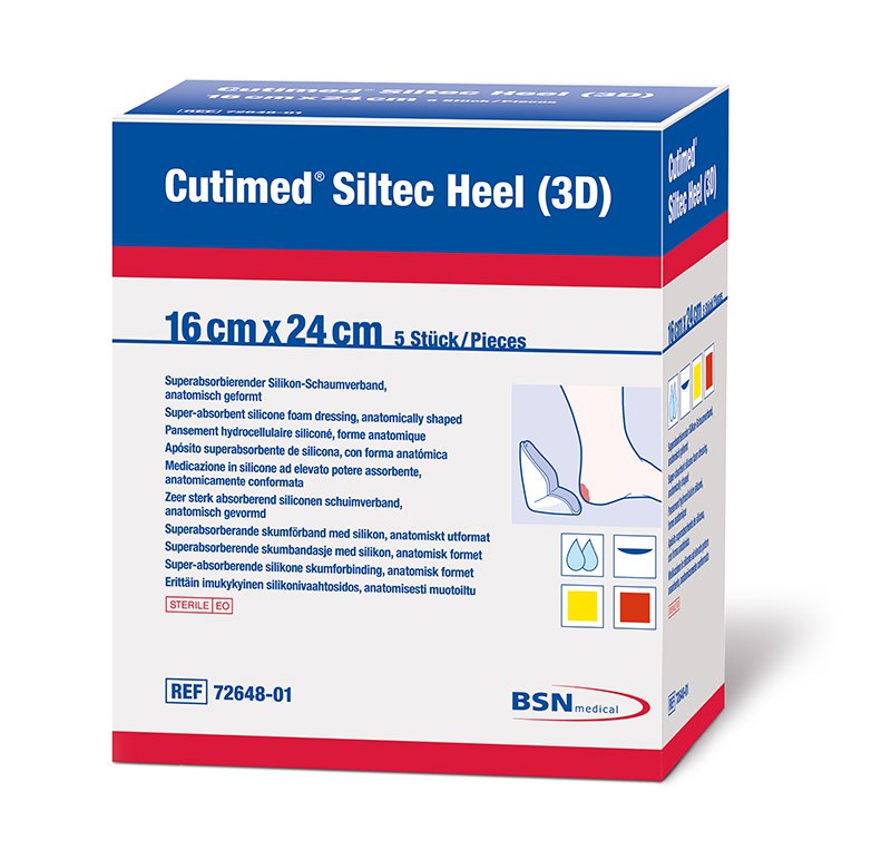 Foam Dressing Cutimed® Siltec® Heel 3D 6-1/2 X 9-1/2 Inch Without Border Film Backing Silicone Face Heel Cup Style Sterile