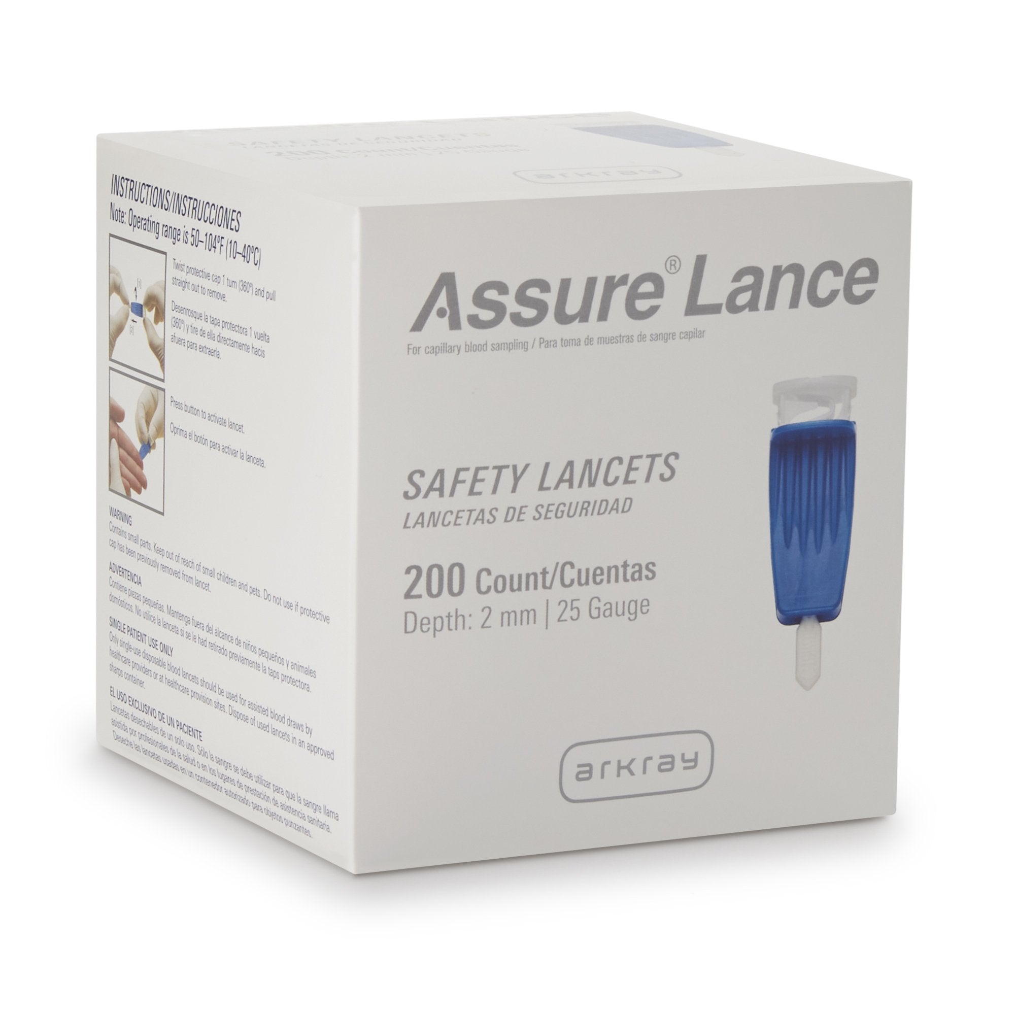 Safety Lancet Assure® 25 Gauge Protective Safety Cap Push Button Activation Finger