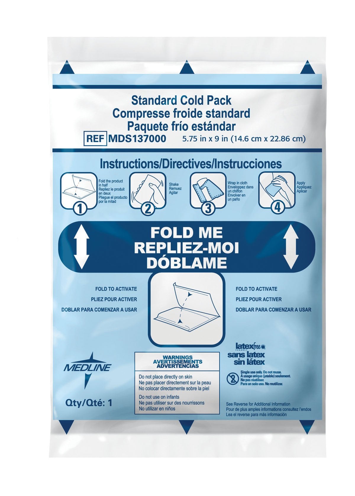 Instant Cold Pack Medline General Purpose 5 X 6 Inch Plastic / Calcium Ammonium Nitrate / Water Disposable