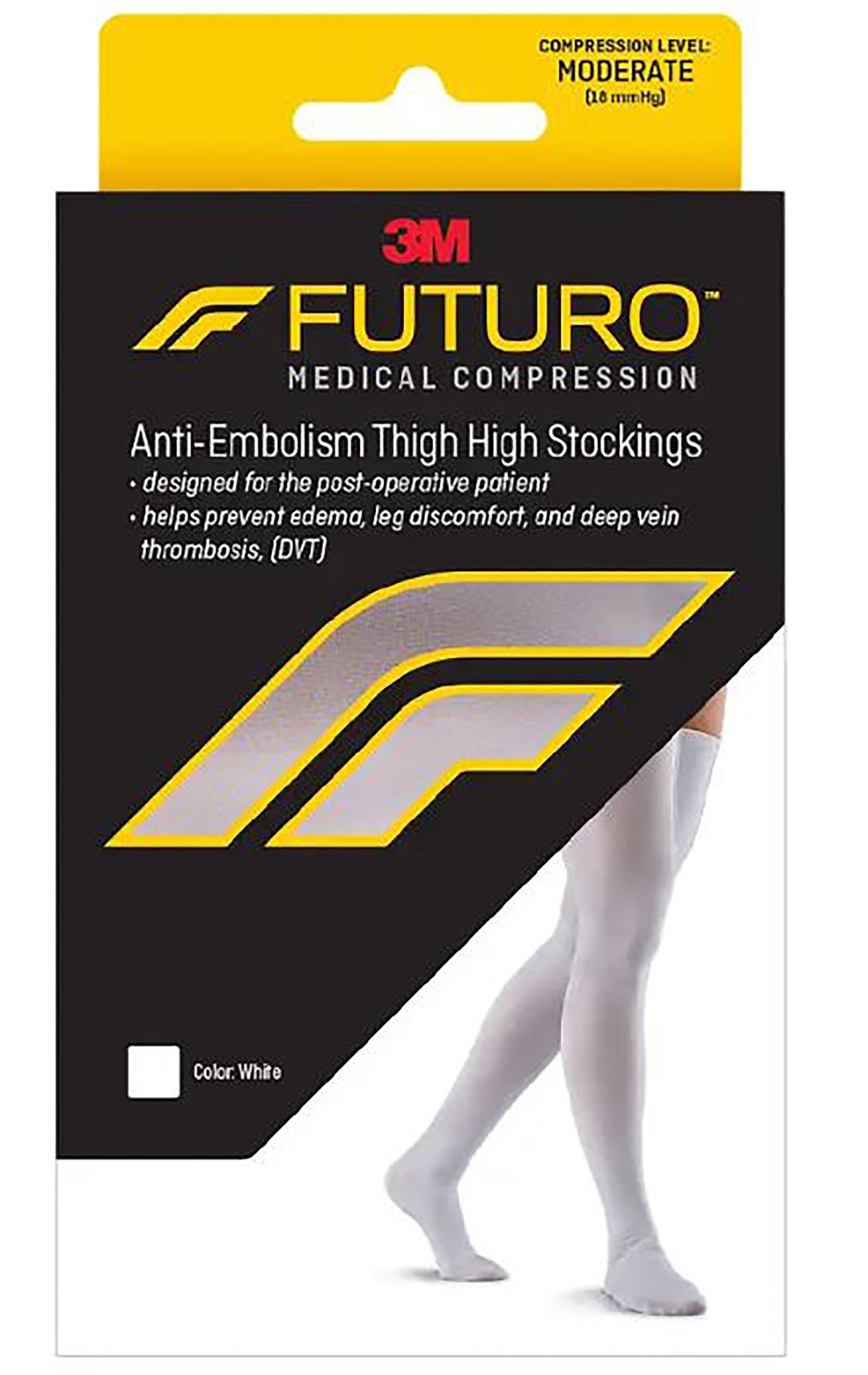 3M Futuro™ Anti-Embolism Thigh-Length Stockings, Moderate Compression, Thigh High, Medium/Regular, White, Closed Toe