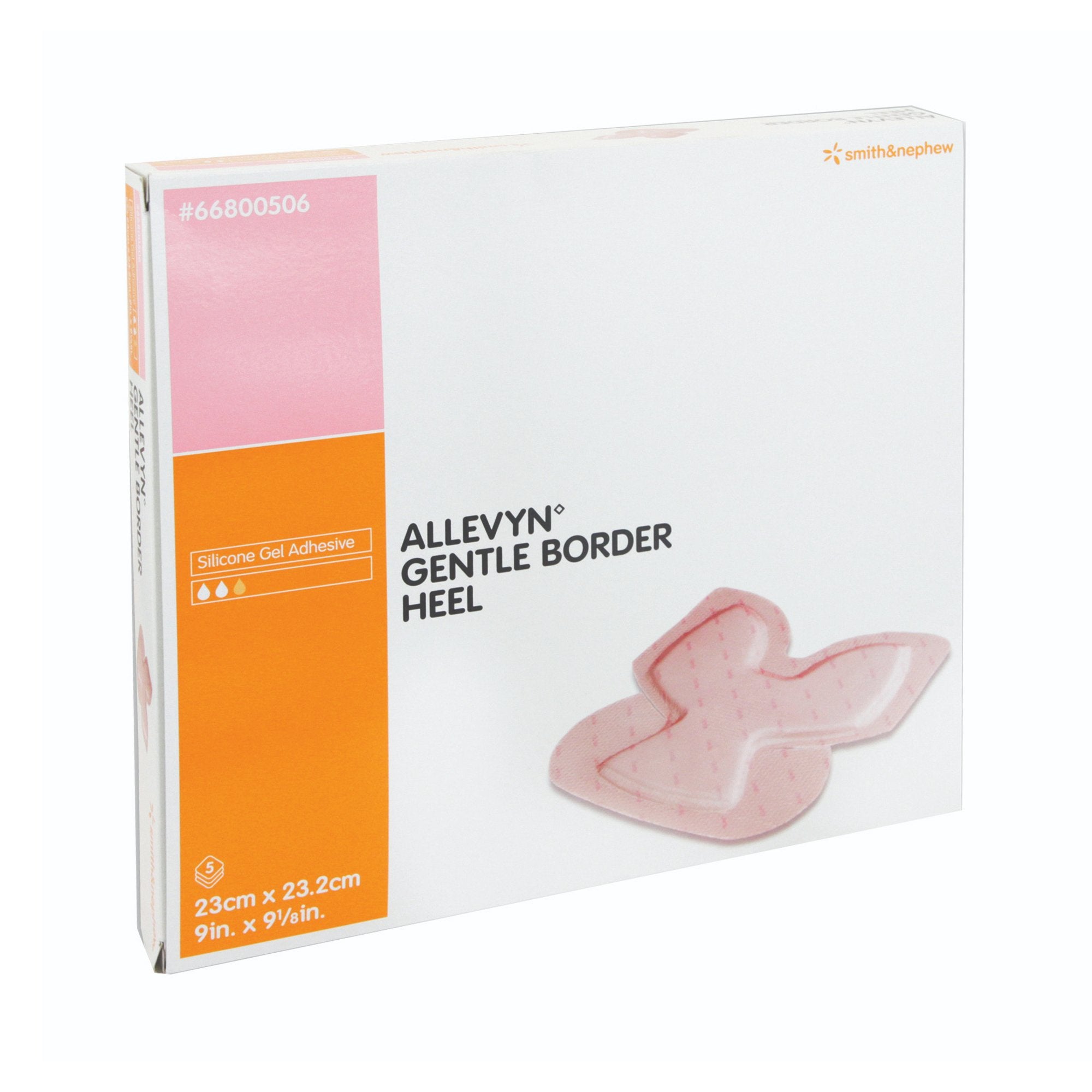 Allevyn Gentle Border Heel Silicone Gel Adhesive with Border Silicone Foam Dressing, 9 x 9-1/8 Inch