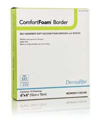 ComfortFoam™ Border Silicone Adhesive with Border Silicone Foam Dressing, 6 x 6 Inch