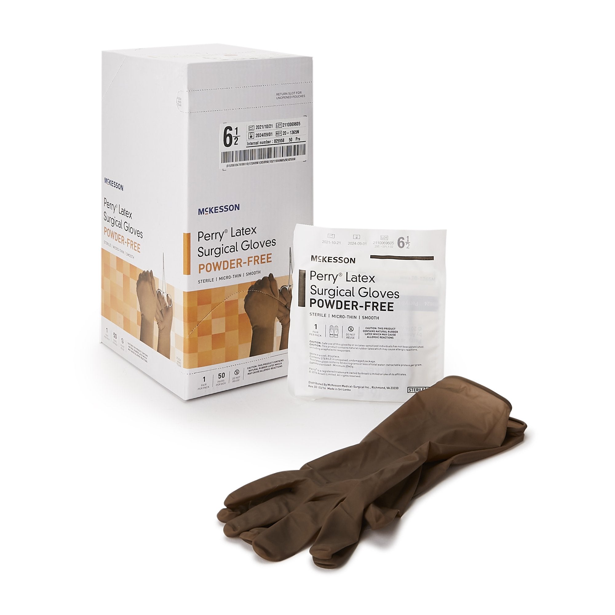 McKesson Perry® Latex Surgical Glove, Size 6.5, Brown