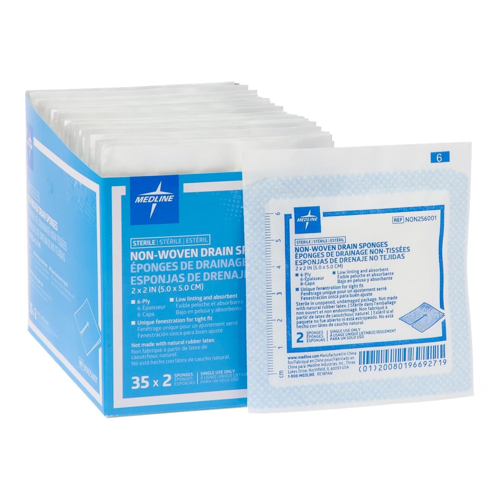 Drain Sponge Medline 2 X 2 Inch 6-Ply Square Sterile 2 per Pack