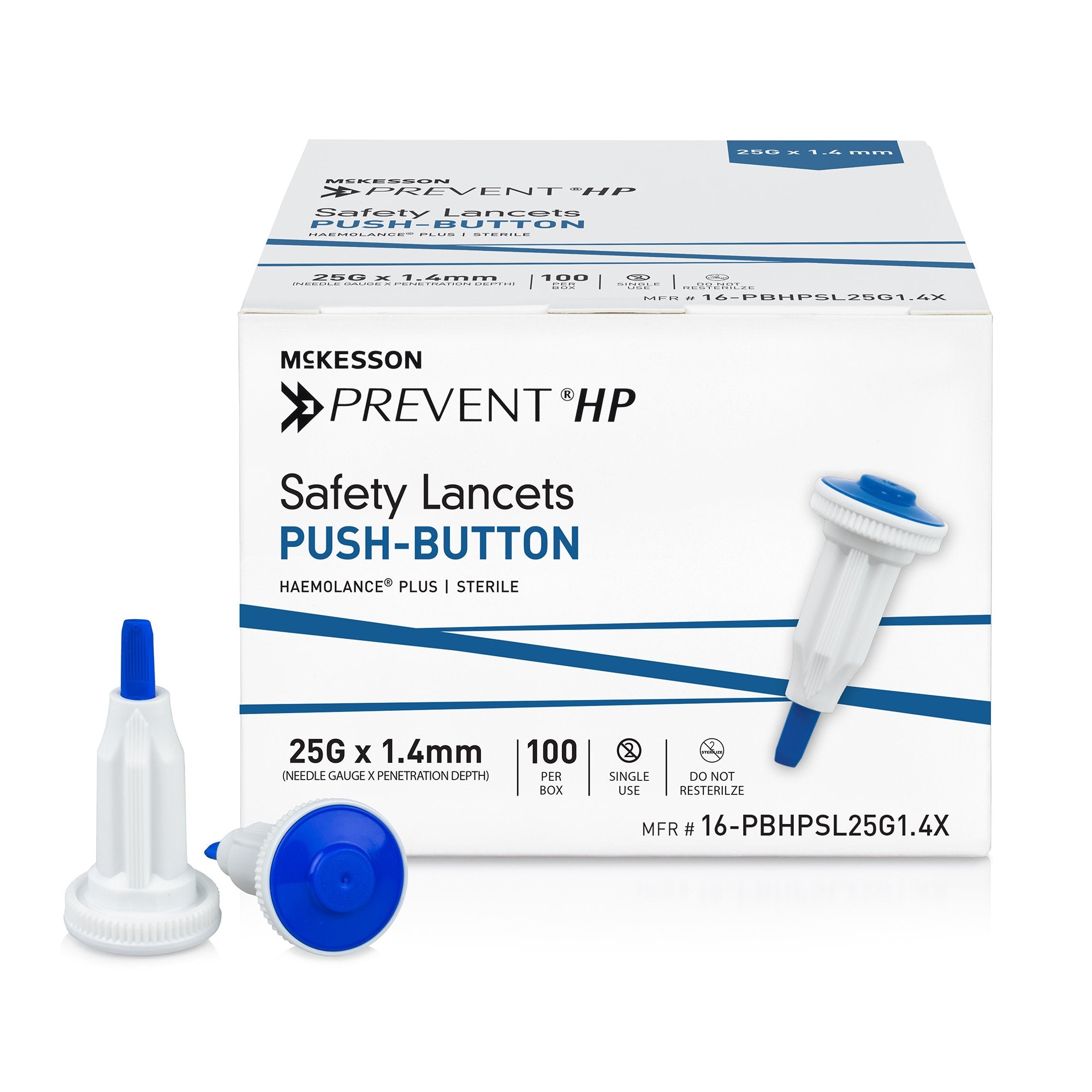 McKesson Prevent® HP Push Button Safety Lancet, 25 Gauge, 1.4 mm