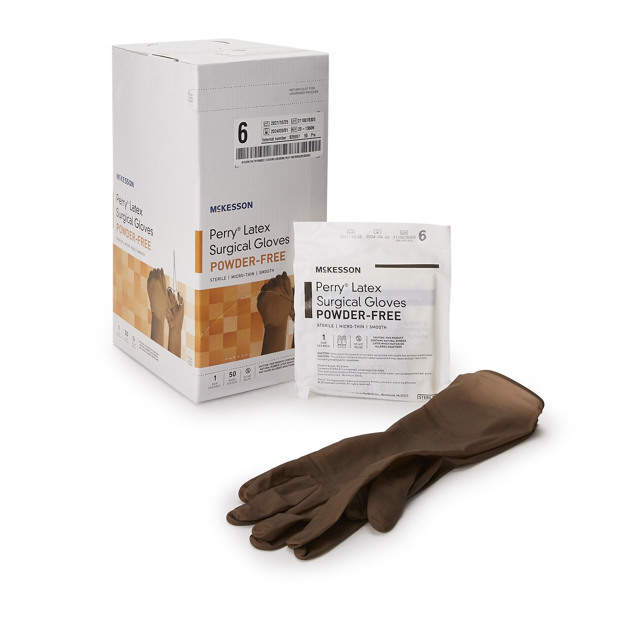 McKesson Perry® Latex Surgical Glove, Size 6, Brown