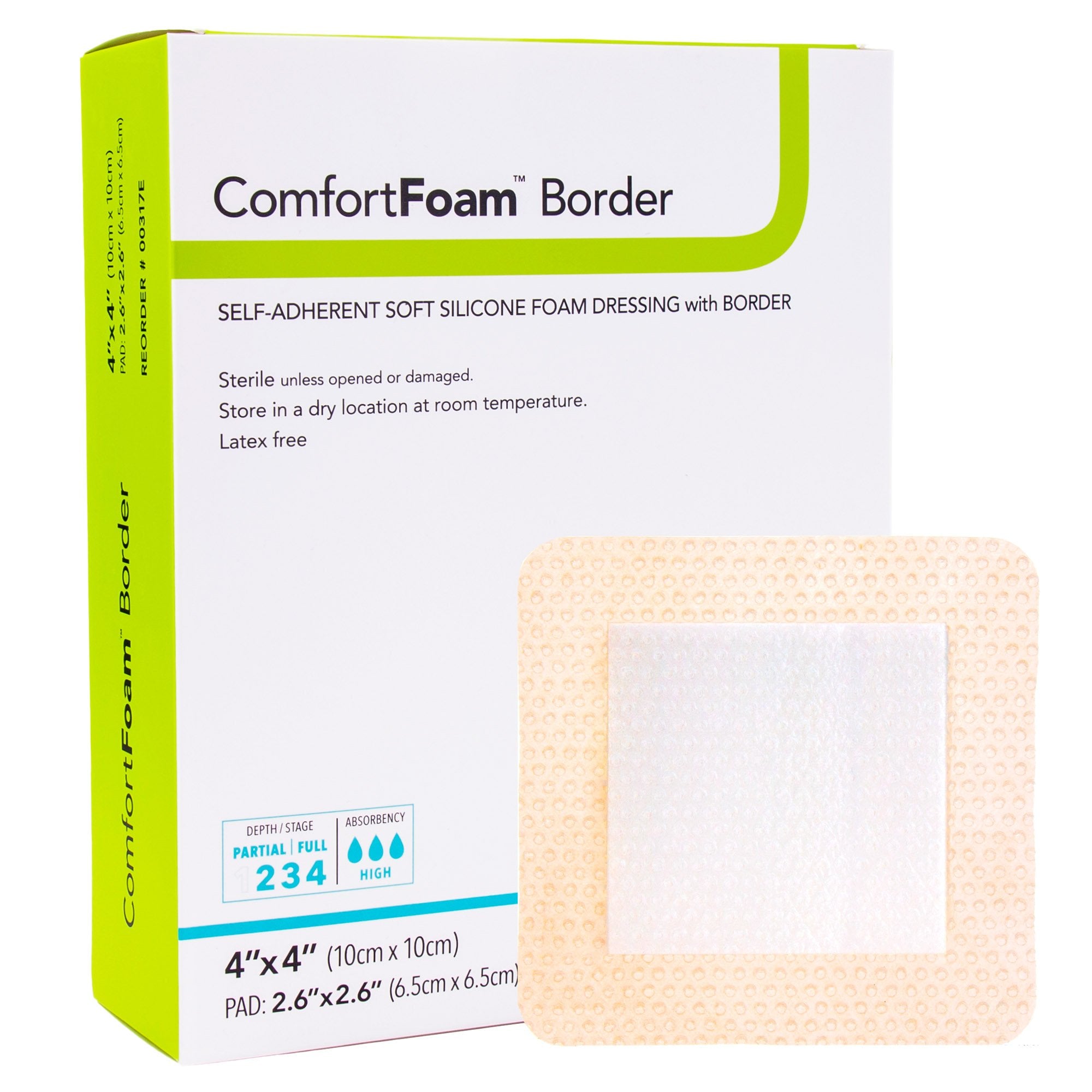 ComfortFoam™ Border Silicone Foam Dressing, 4 x 4 Inch