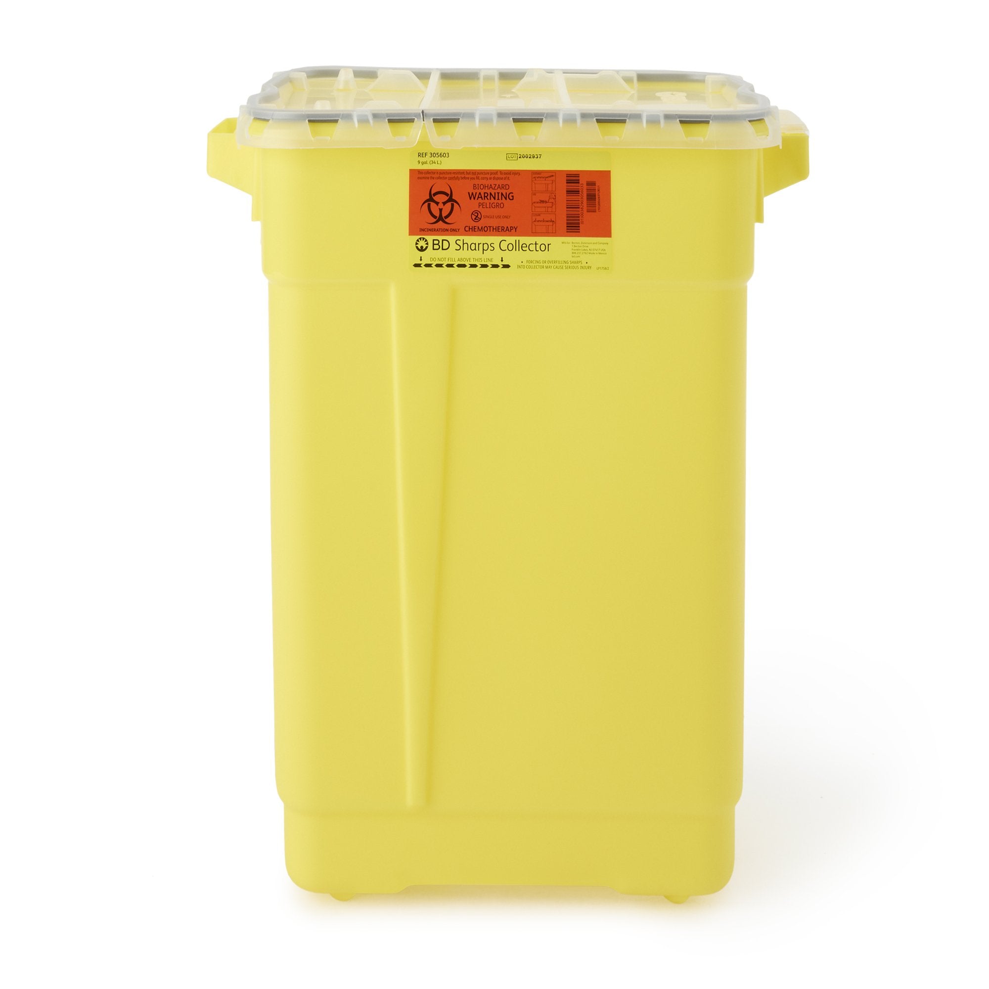 Chemotherapy Waste Container BD™ Yellow Base 18-1/2 X 17-3/4 X 11-3/4 Inch Vertical Entry 9 Gallon