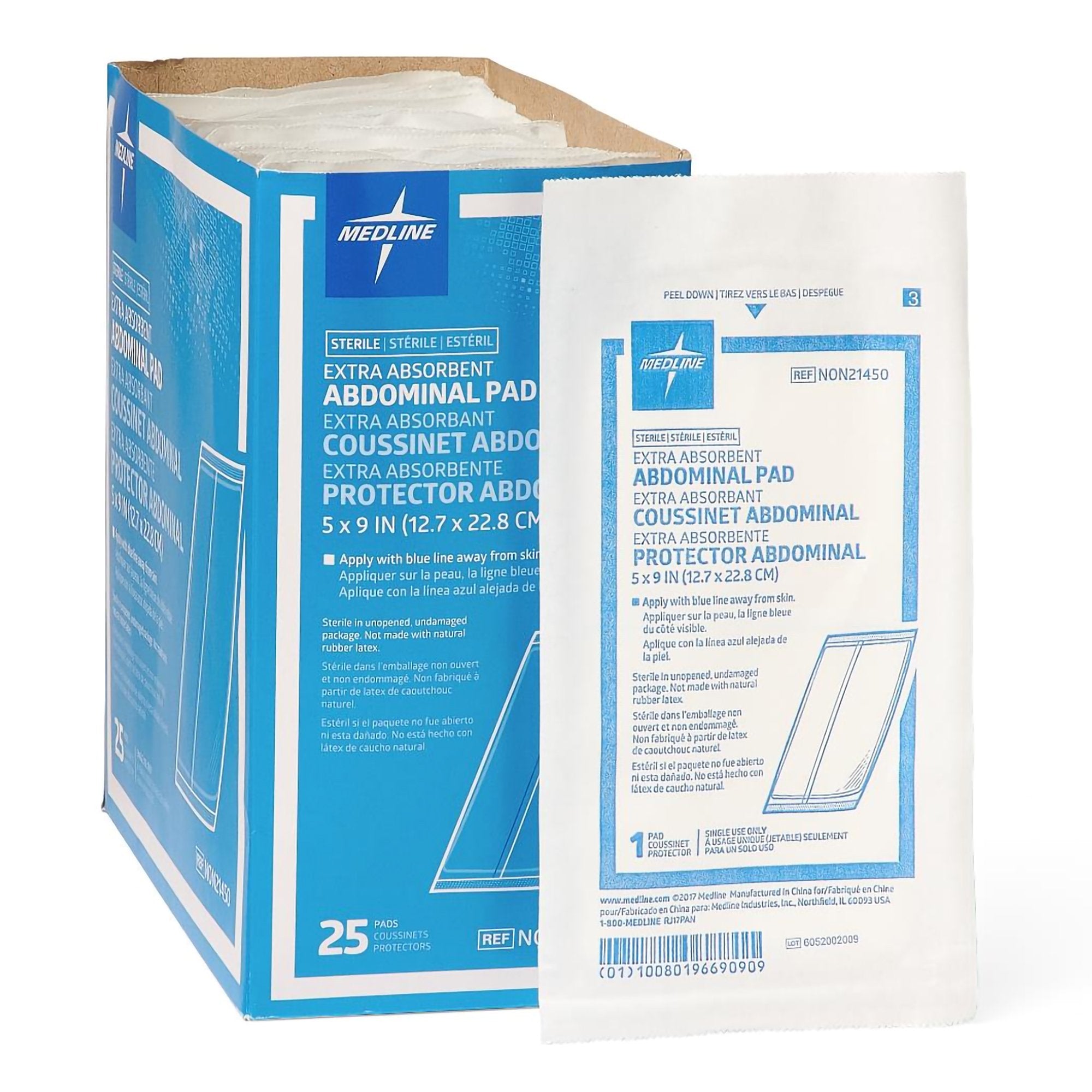 Abdominal Pad Medline 5 X 9 Inch Rectangle Sterile 1 per Pack