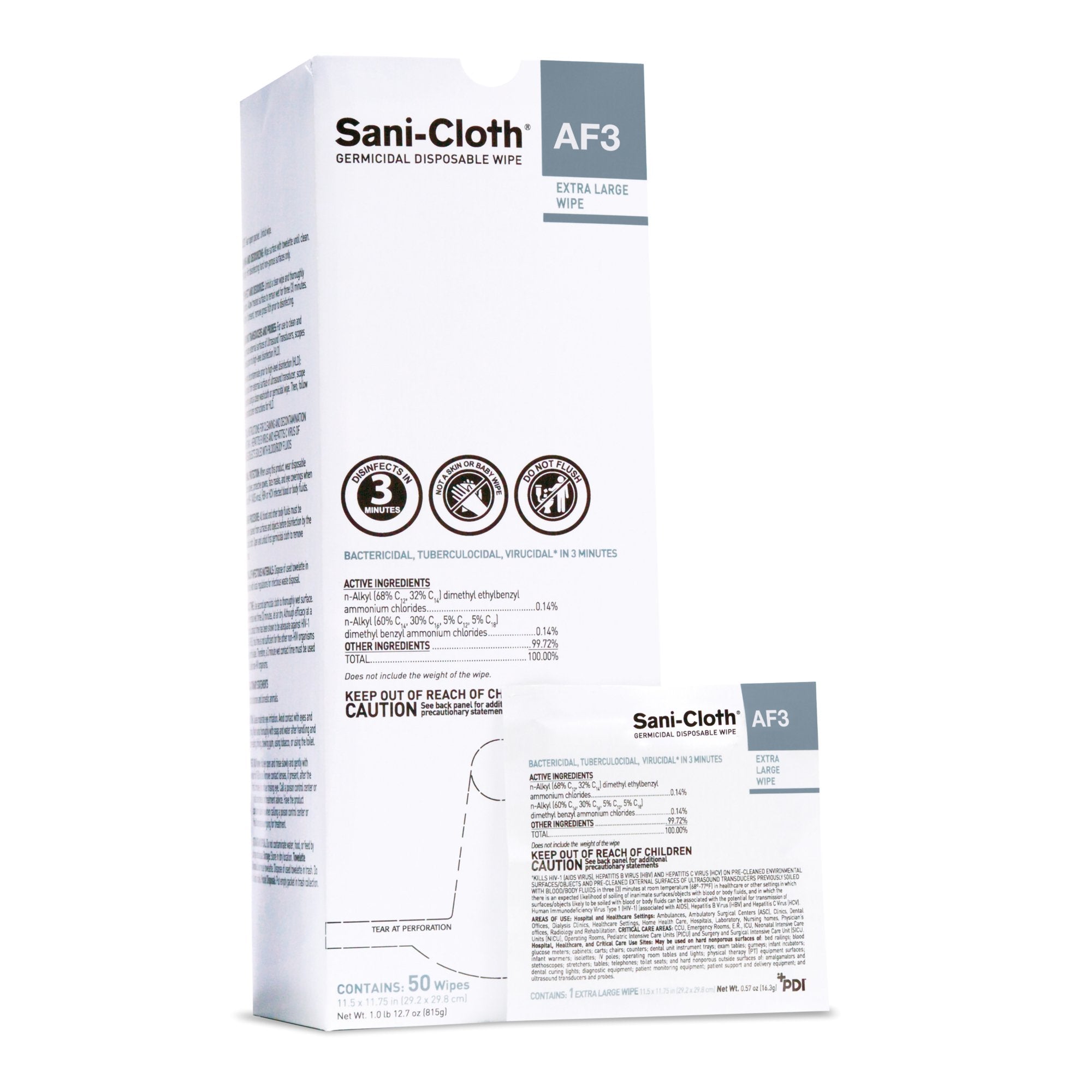 Sani-Cloth® AF3 Surface Disinfectant Cleaner Wipes, X-Large Individual Packet