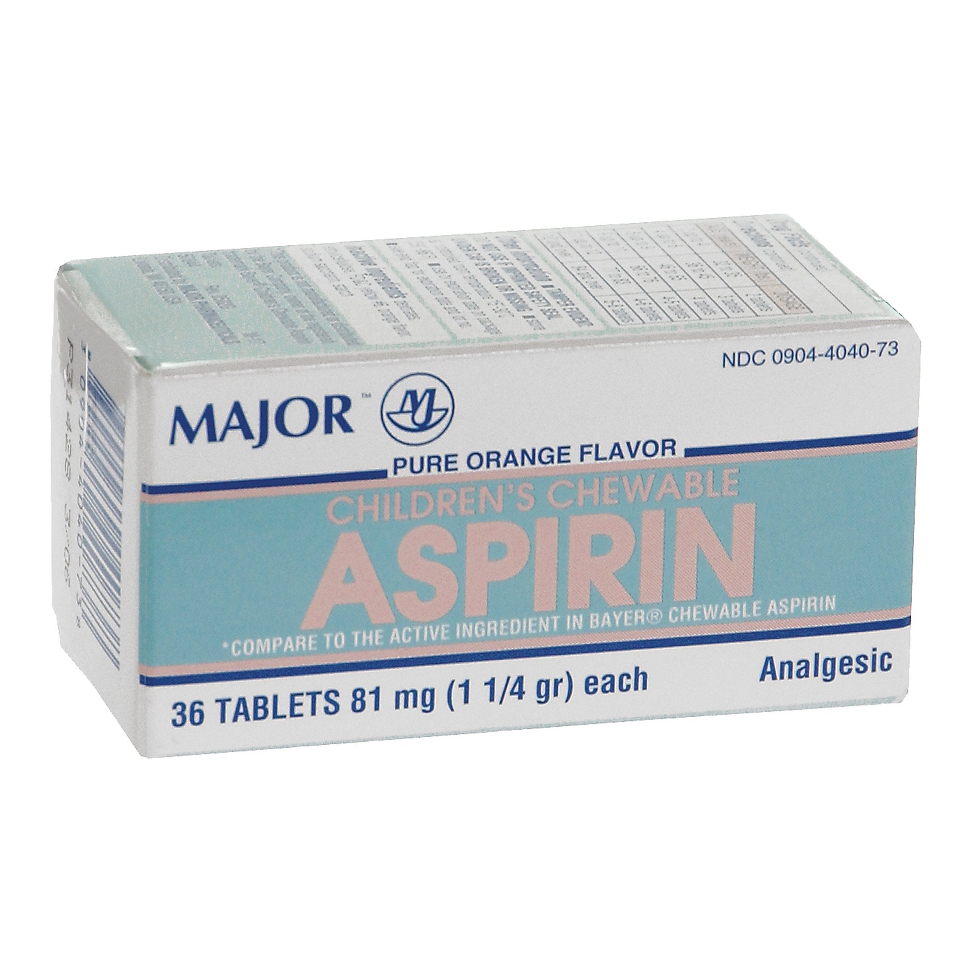 Children's Pain Relief Major® 81 mg Strength Aspirin Chewable Tablet 36 per Box