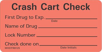 Pre-Printed Label Barkley® Advisory Label Red Crash Cart Check First Drug To Exp Name Of Drug Lock Number Check Done On Black 1-1/2 X 2-15/16 Inch