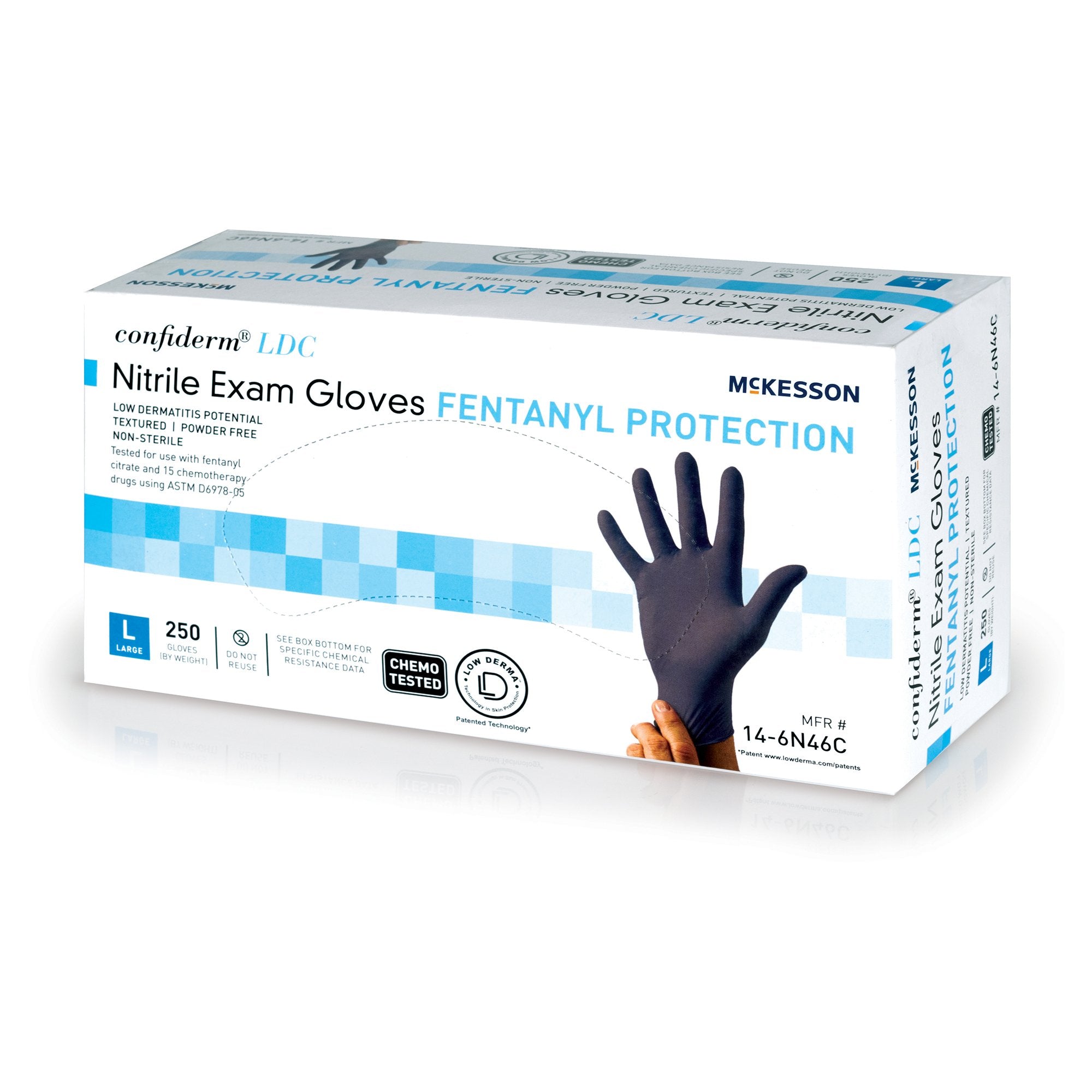 Exam Glove McKesson Confiderm® LDC Large NonSterile Nitrile Standard Cuff Length Fully Textured Blue Chemo Tested / Fentanyl Tested