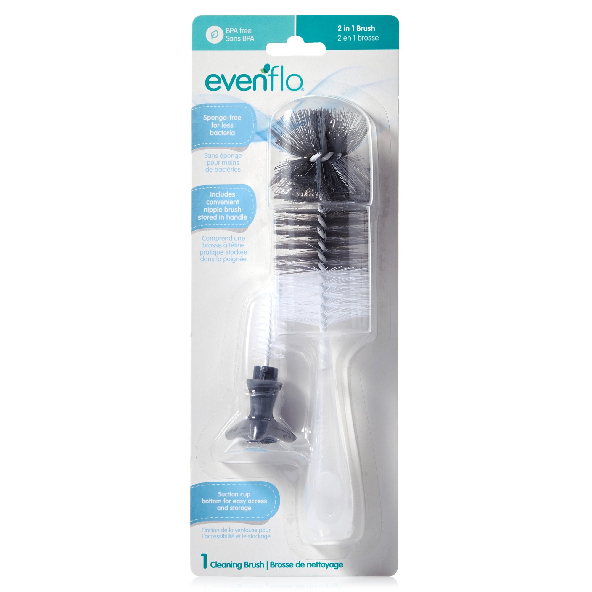 Baby Bottle / Nipple Brush Set Evenflo 2-in-1 For Baby Bottles, Nipples, Breast Pump Parts