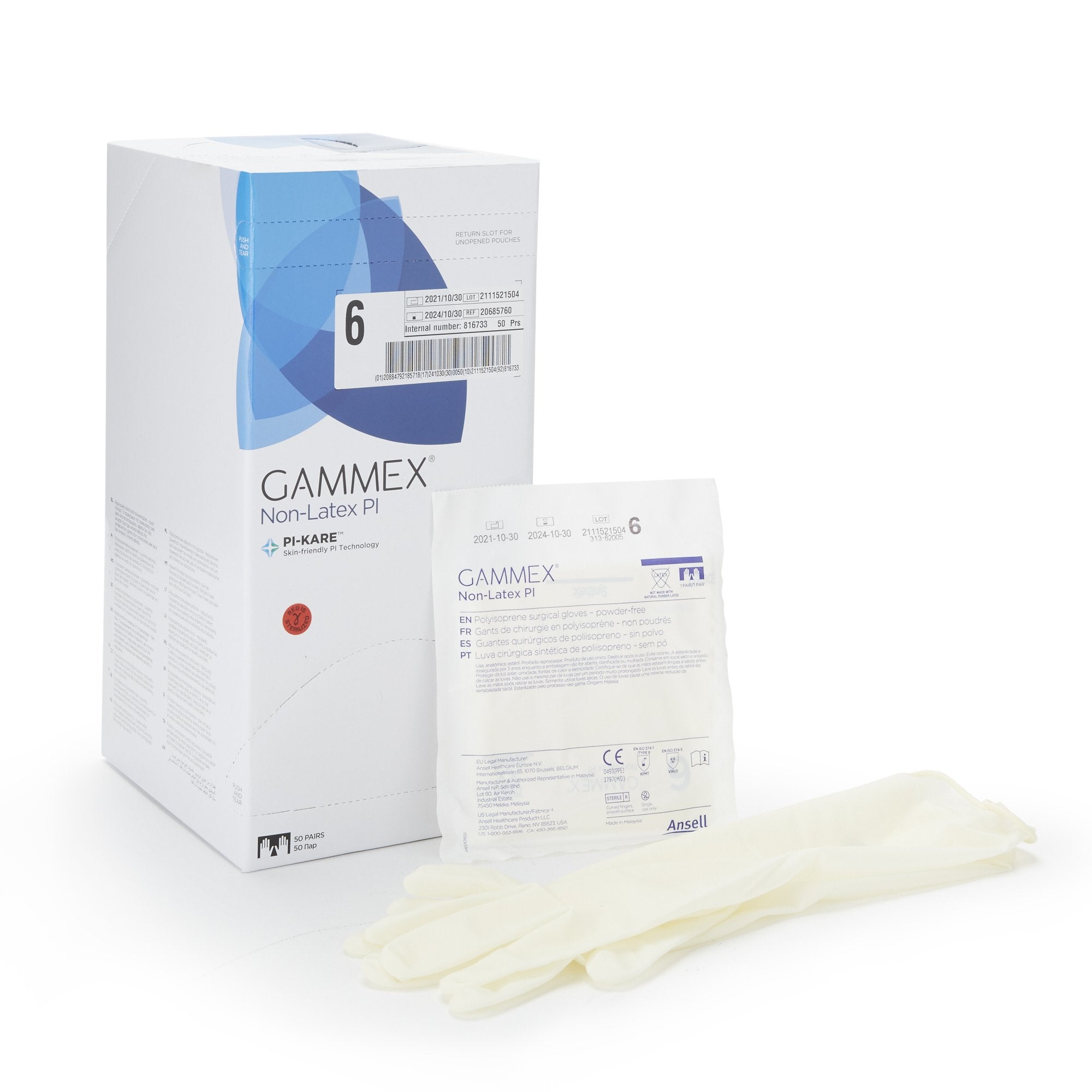 Gammex® Non-Latex PI Polyisoprene Surgical Glove, Size 6, White