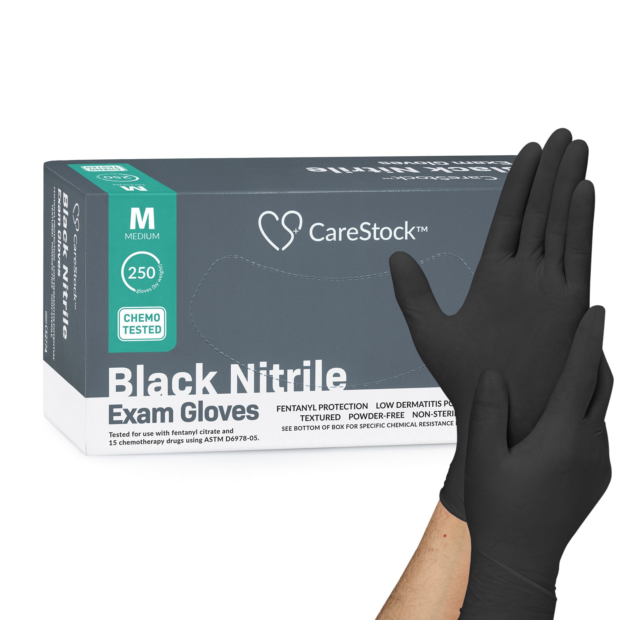 Exam Glove CareStock™ Medium NonSterile Nitrile Standard Cuff Length Fully Textured Black Not Rated