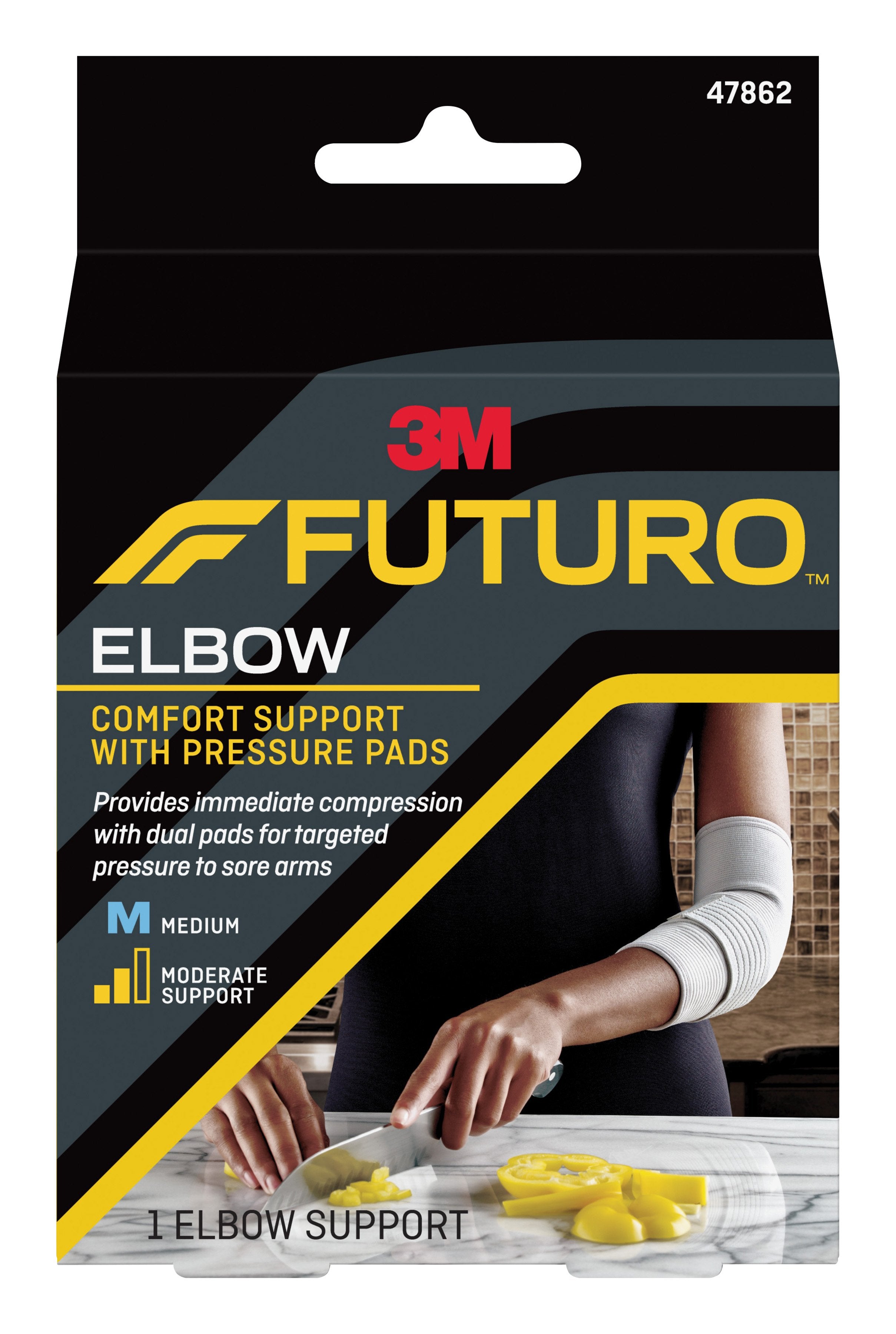 Elbow Support with Pressure Pads 3M™ Futuro™ Medium Pull-On / Hook and Loop Strap Closure Left or Right Elbow Gray