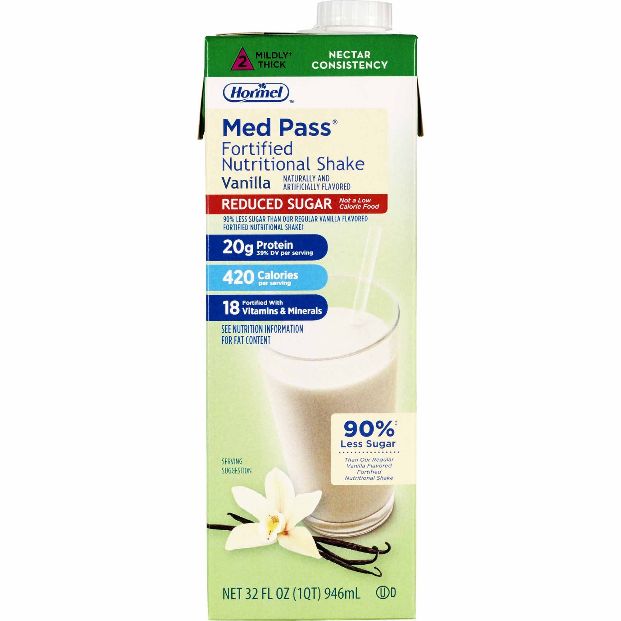 Med Pass® Reduced Sugar Vanilla Fortified Nutritional Shake, 32 oz. Carton