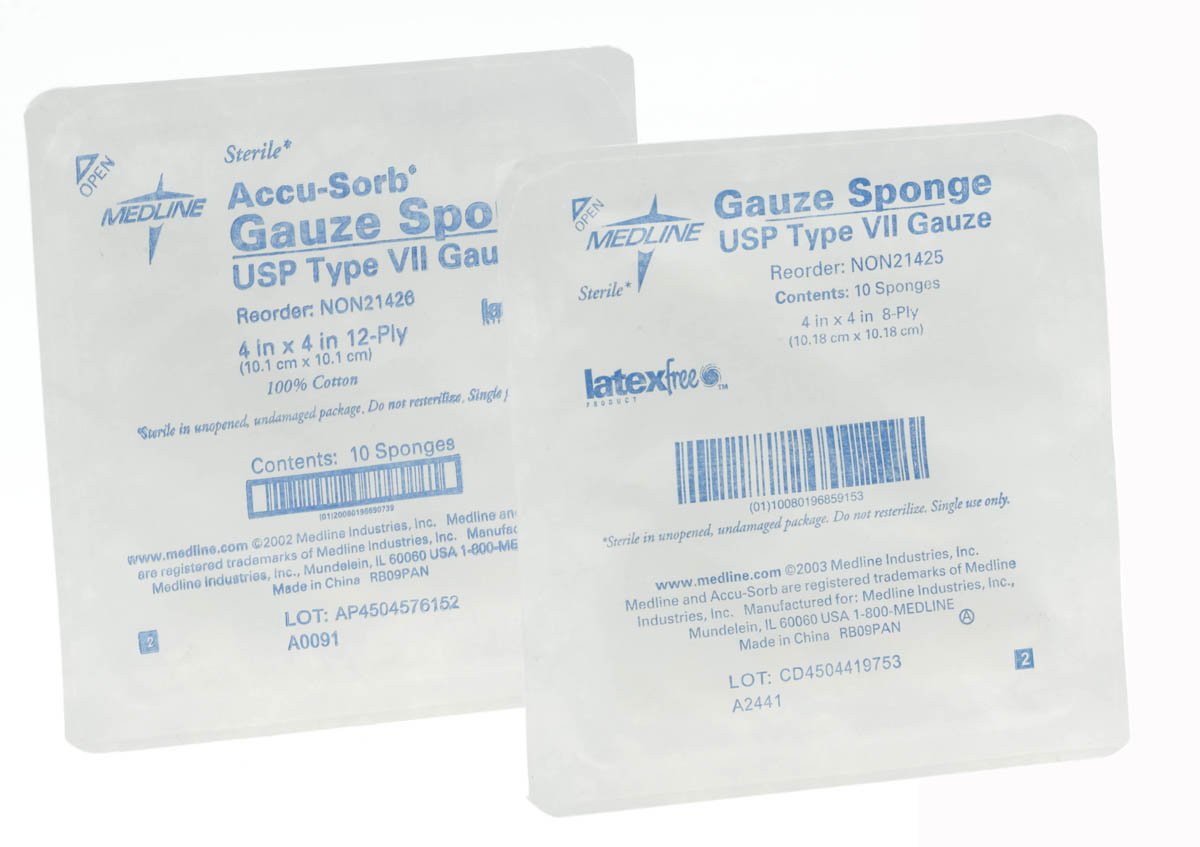 Gauze Sponge Medline 4 X 4 Inch 8-Ply Square Sterile 10 per Tray