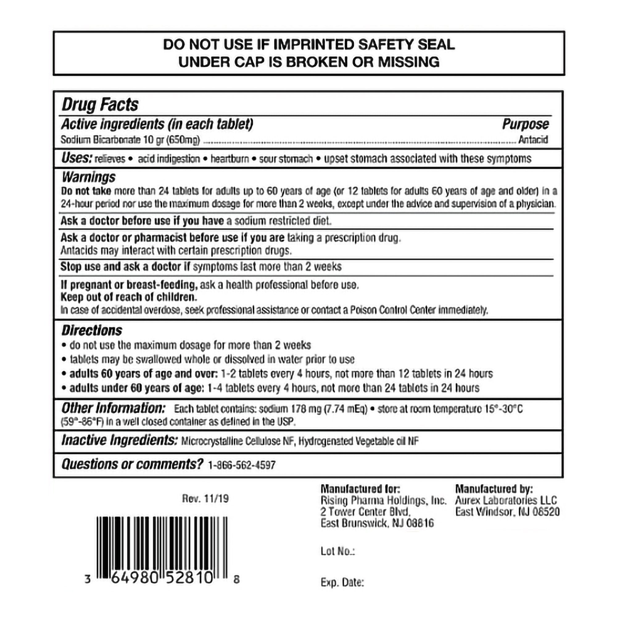 Rising® Sodium Bicarbonate Alkalinizing Agent