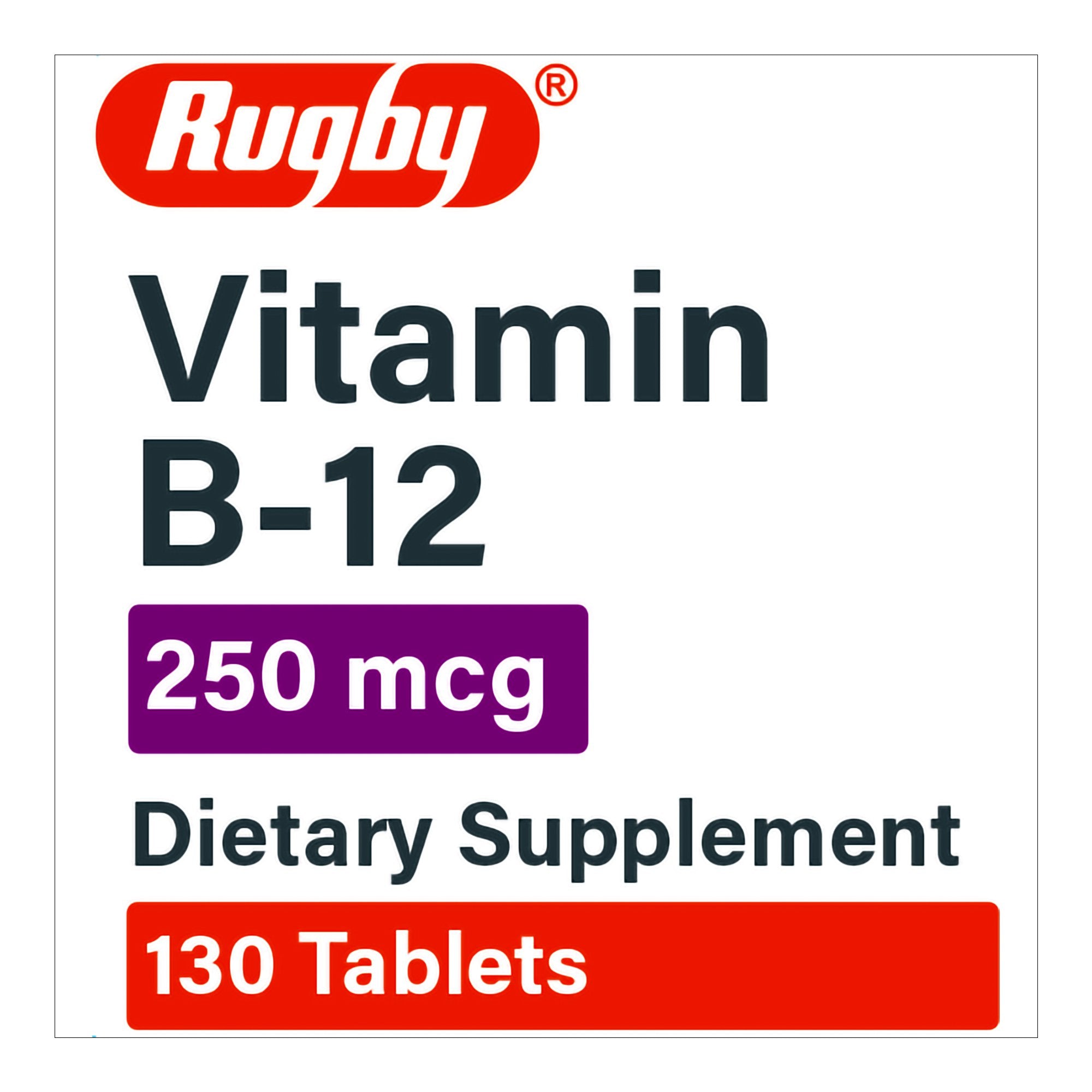 Vitamin Supplement Rugby Vitamin B12 250 mcg Strength Tablet 130 per Bottle