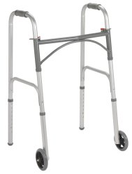 Dual Release Folding Walker with Wheels Adjustable Height drive™ Steel Frame 350 lbs. Weight Capacity 32 to 39 Inch Height