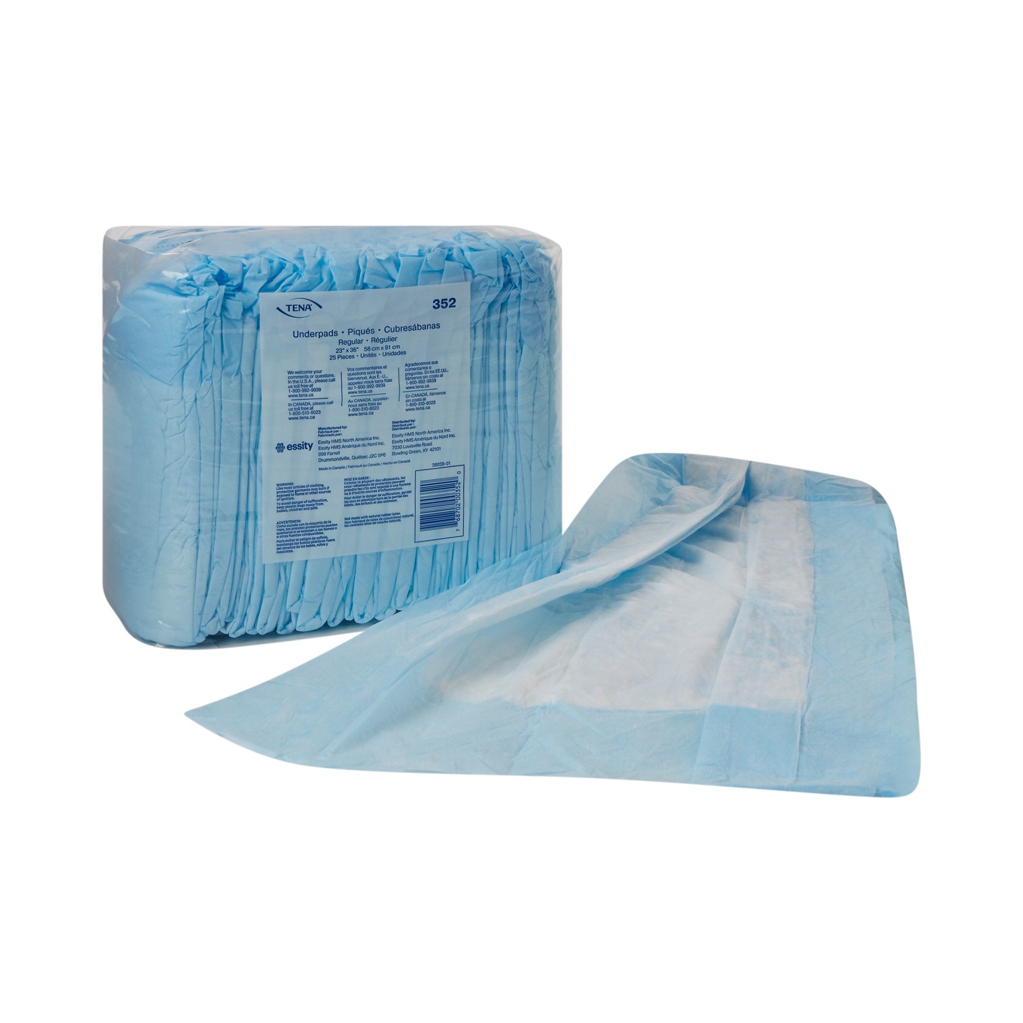 TENA Regular Underpads, Light Absorbency, Blue, Disposable, Latex-Free, 23 X 36 Inch