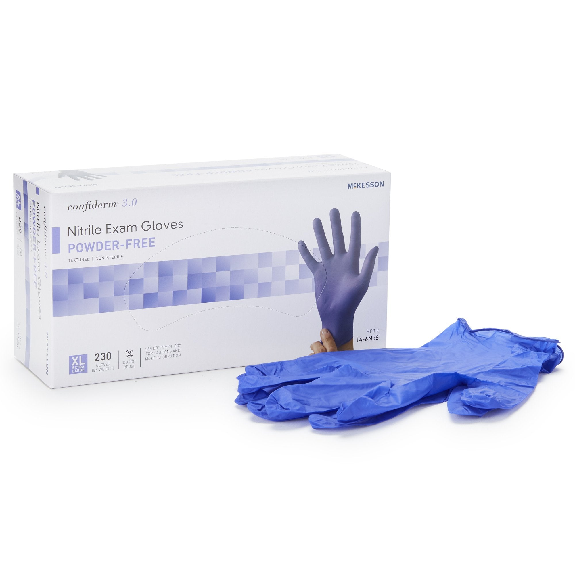 Exam Glove McKesson Confiderm® 3.0 X-Large NonSterile Nitrile Standard Cuff Length Textured Fingertips Blue Not Rated