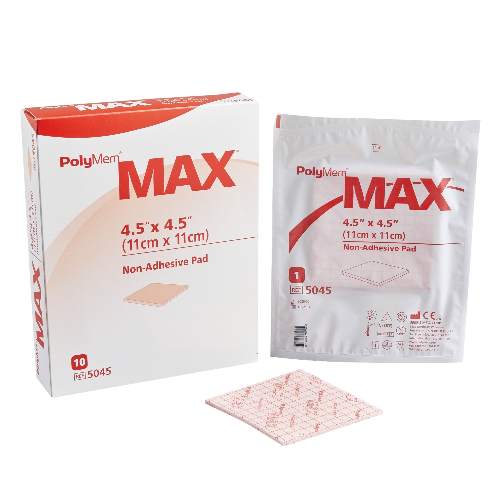 PolyMem® Max® Nonadhesive without Border Foam Dressing, 4½ x 4½ Inch