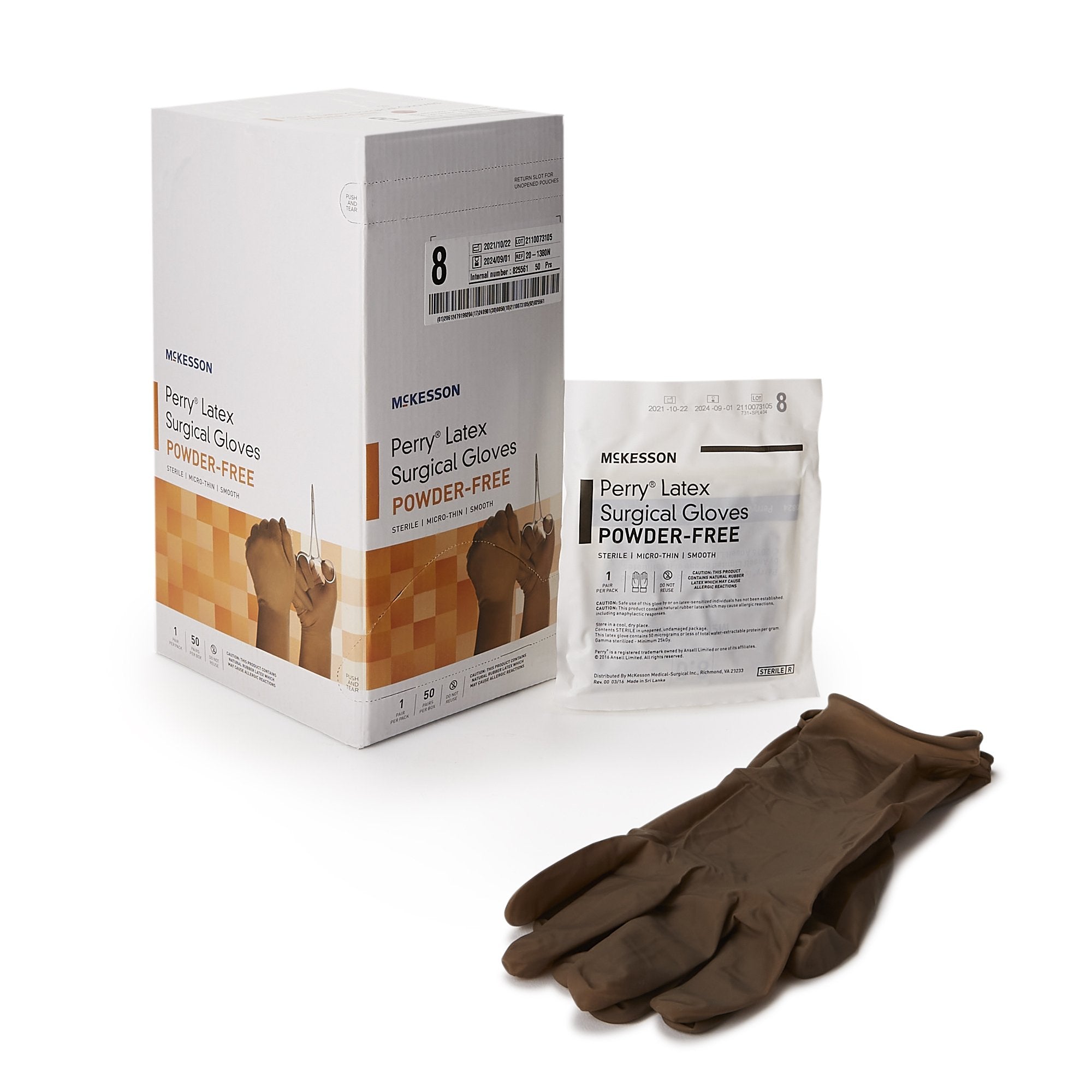 McKesson Perry® Latex Surgical Glove, Size 8, Brown