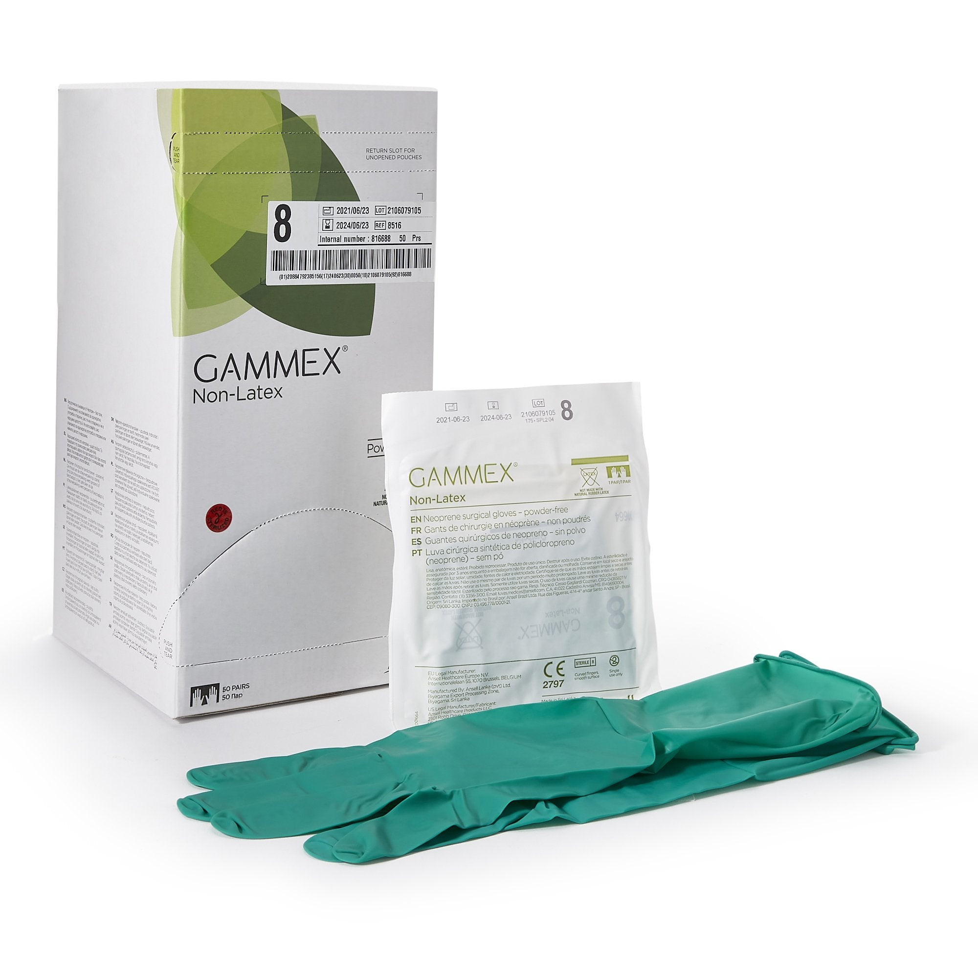 Gammex® Non-Latex Polyisoprene Surgical Glove, Size 8, Green