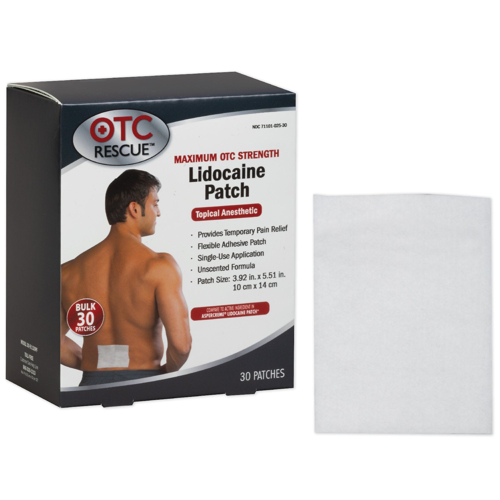 Topical Pain Relief OTC RESCUE 4% Strength Lidocaine Patch 30 per Box