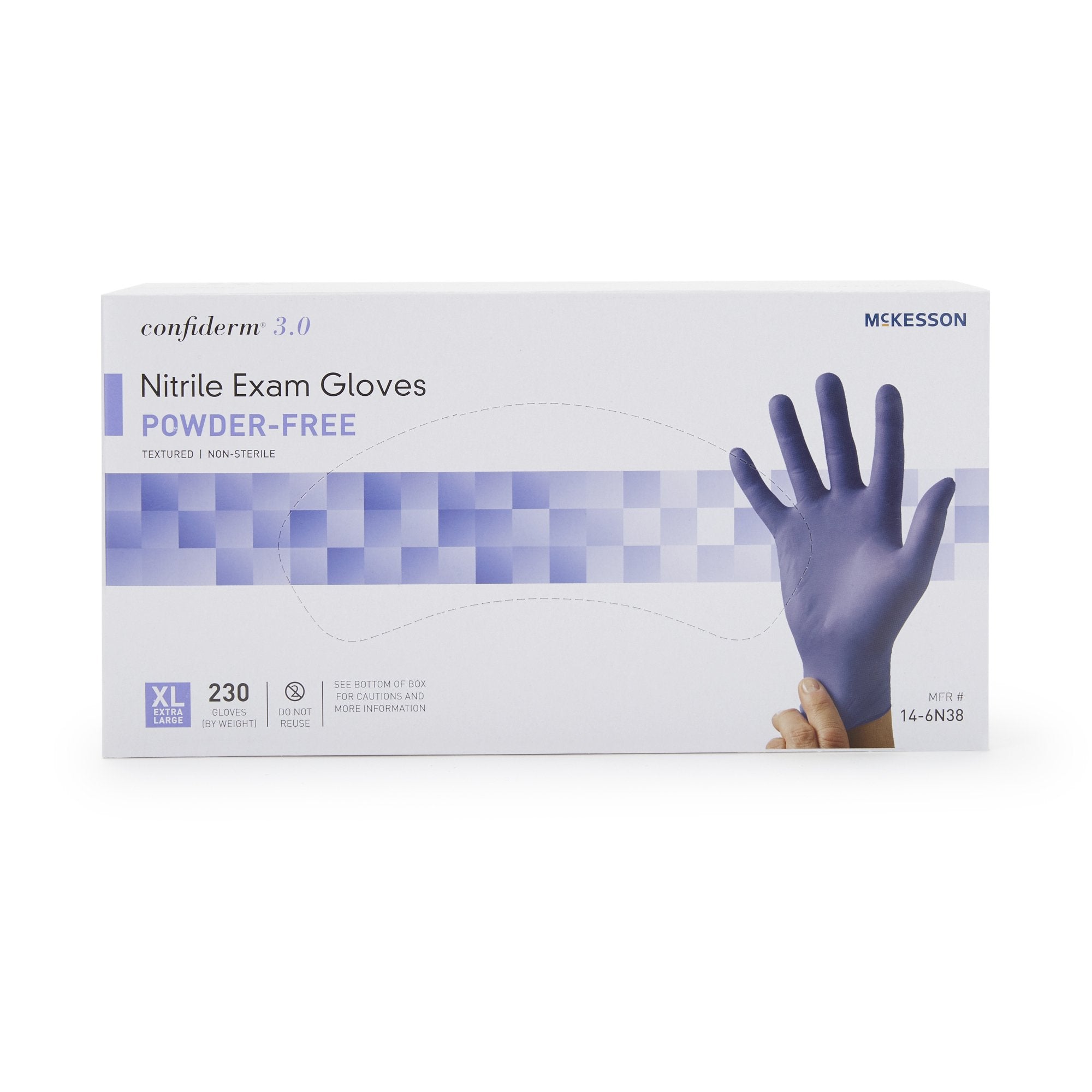 Exam Glove McKesson Confiderm® 3.0 X-Large NonSterile Nitrile Standard Cuff Length Textured Fingertips Blue Not Rated