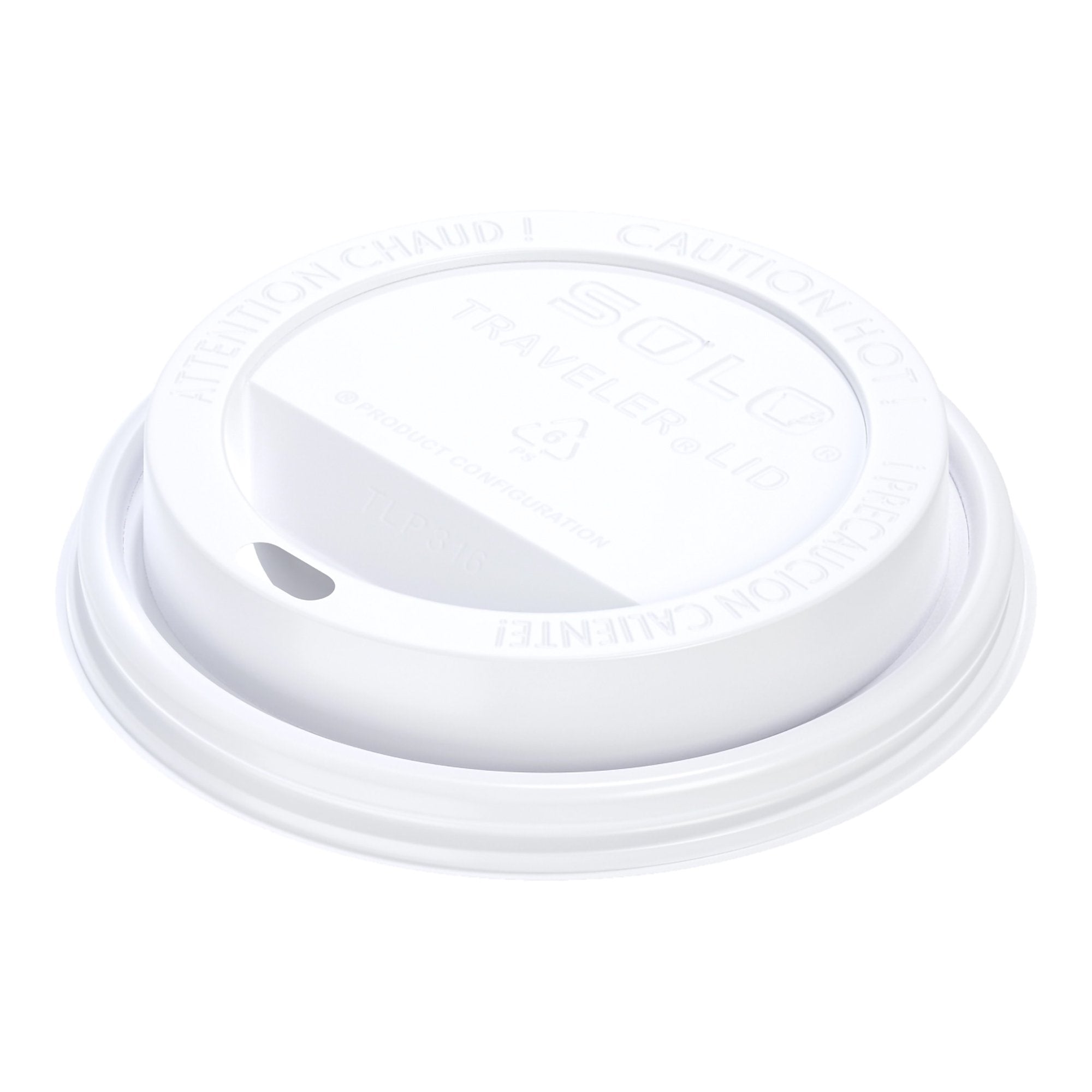 Dome Lid Traveler® White, Polystyrene, Sip Hole, Hot Applications