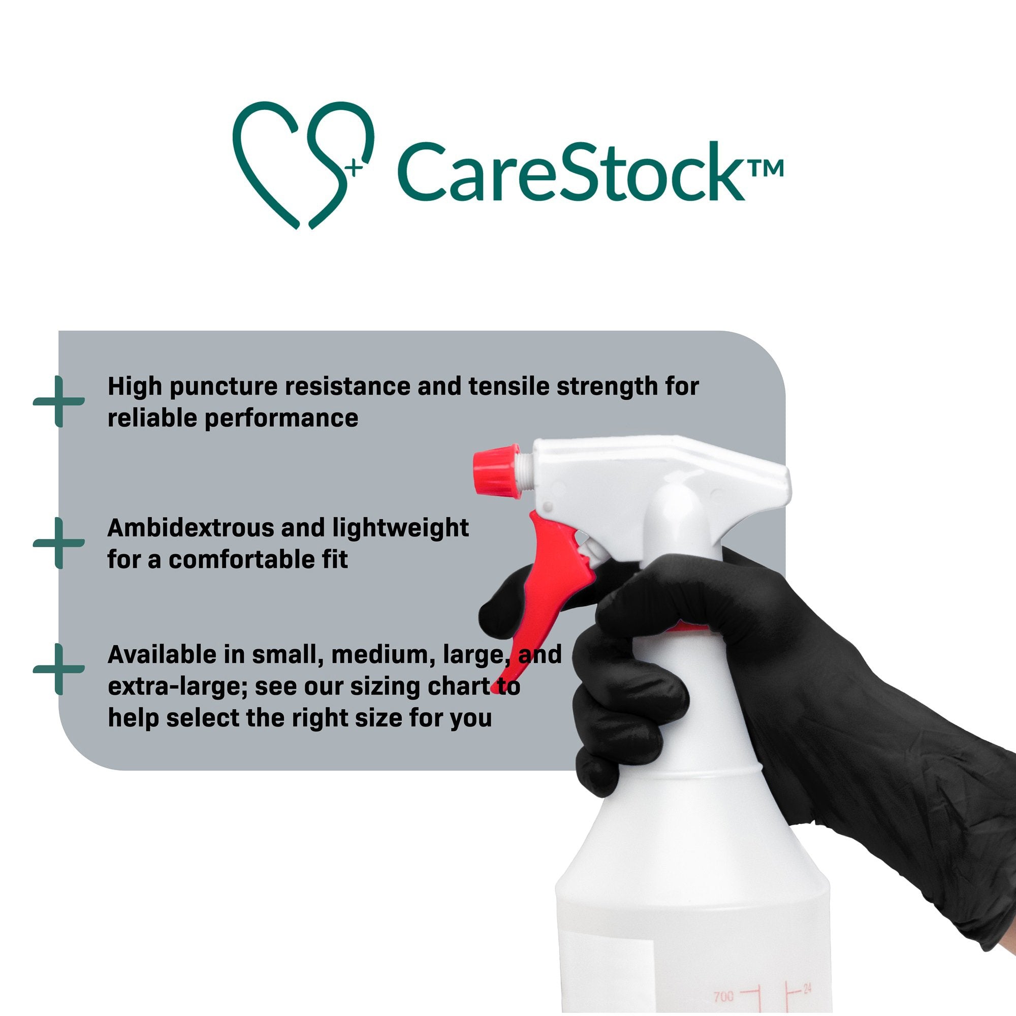 Exam Glove CareStock™ Large NonSterile Nitrile Standard Cuff Length Fully Textured Black Not Rated