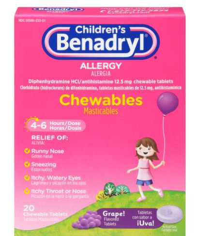 Benadryl Children's Allergy Chewable Tablets, Grape Flavor