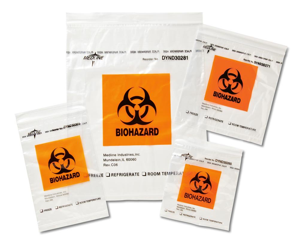 Specimen Transport Bag with Document Pouch 6 X 9 Inch Zip Closure Biohazard Symbol / Storage Instructions NonSterile