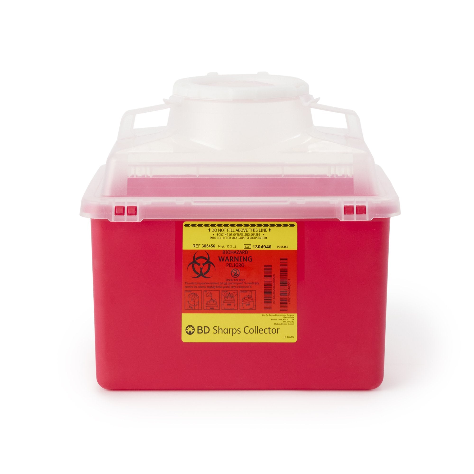 Sharps Container BD™ Red Base 11-1/2 H X 12-4/5 W X 8-4/5 D Inch Vertical Entry 3.5 Gallon