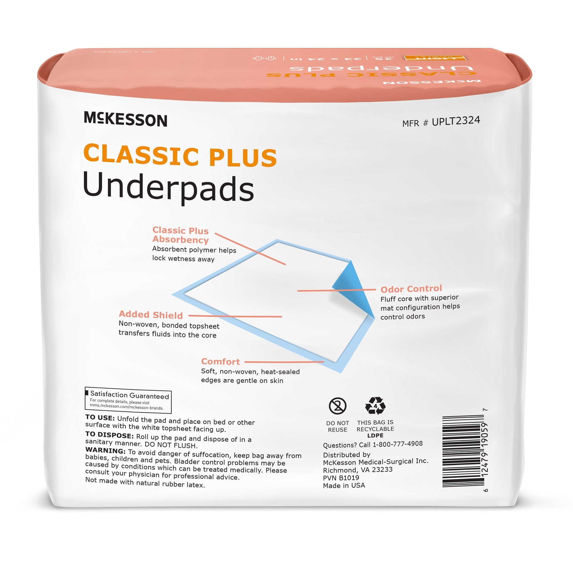 McKesson Classic Plus Underpad, 23 x 24 Inch